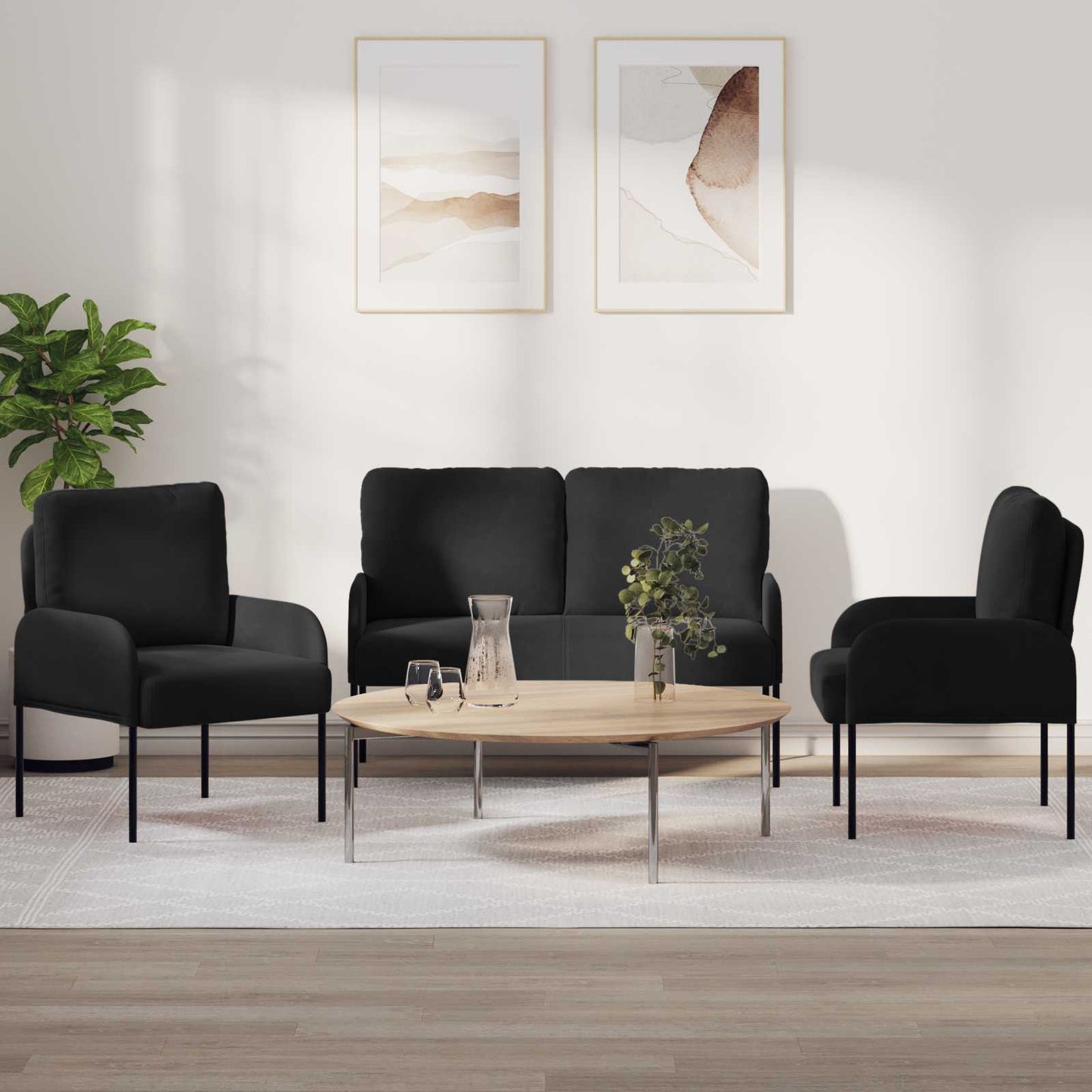 Sofagarnituren 3 stk. Schwarz Sperrholz