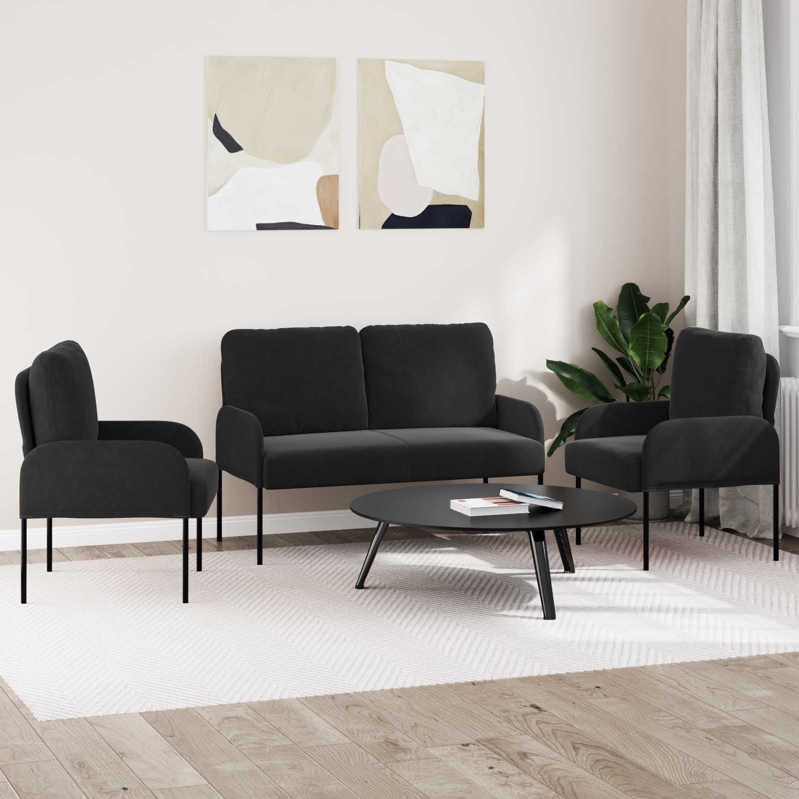 Sofagarnituren 3 stk. Schwarz Sperrholz