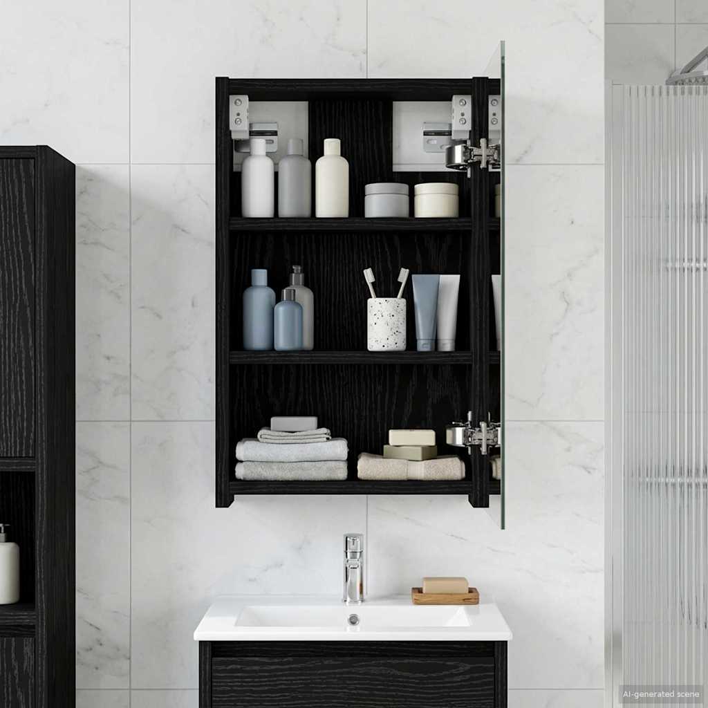 Badezimmerspiegelschrank Schwarz Eichen-Optik 30 x 10,5 x 50 cm