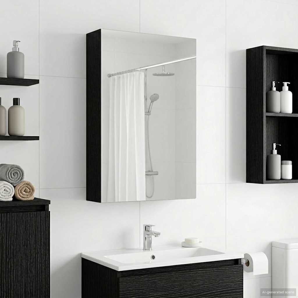 Badezimmerspiegelschrank Schwarz Eichen-Optik 30 x 10,5 x 50 cm