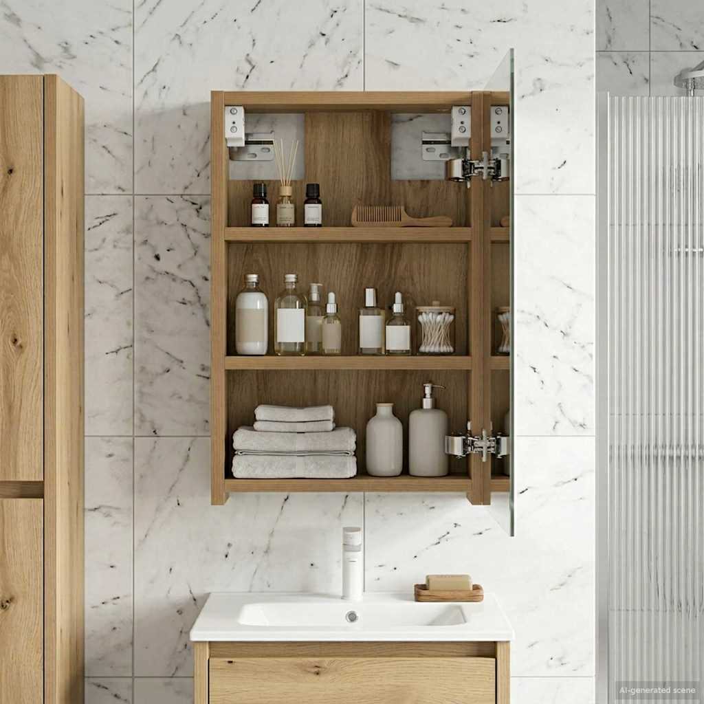 Badezimmerspiegelschrank Kunsthandwerk Eiche 30 x 10,5 x 50 cm