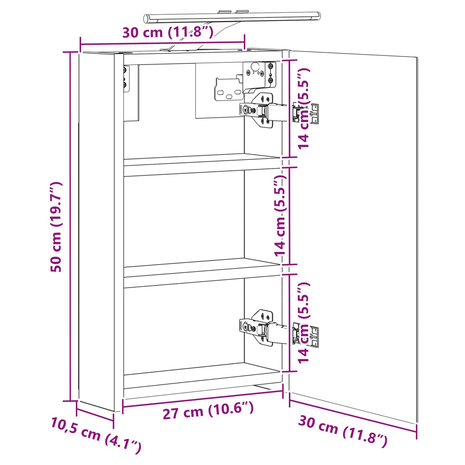 Badezimmerspiegelschrank Sonoma-Eiche 30 x 10,5 x 50 cm