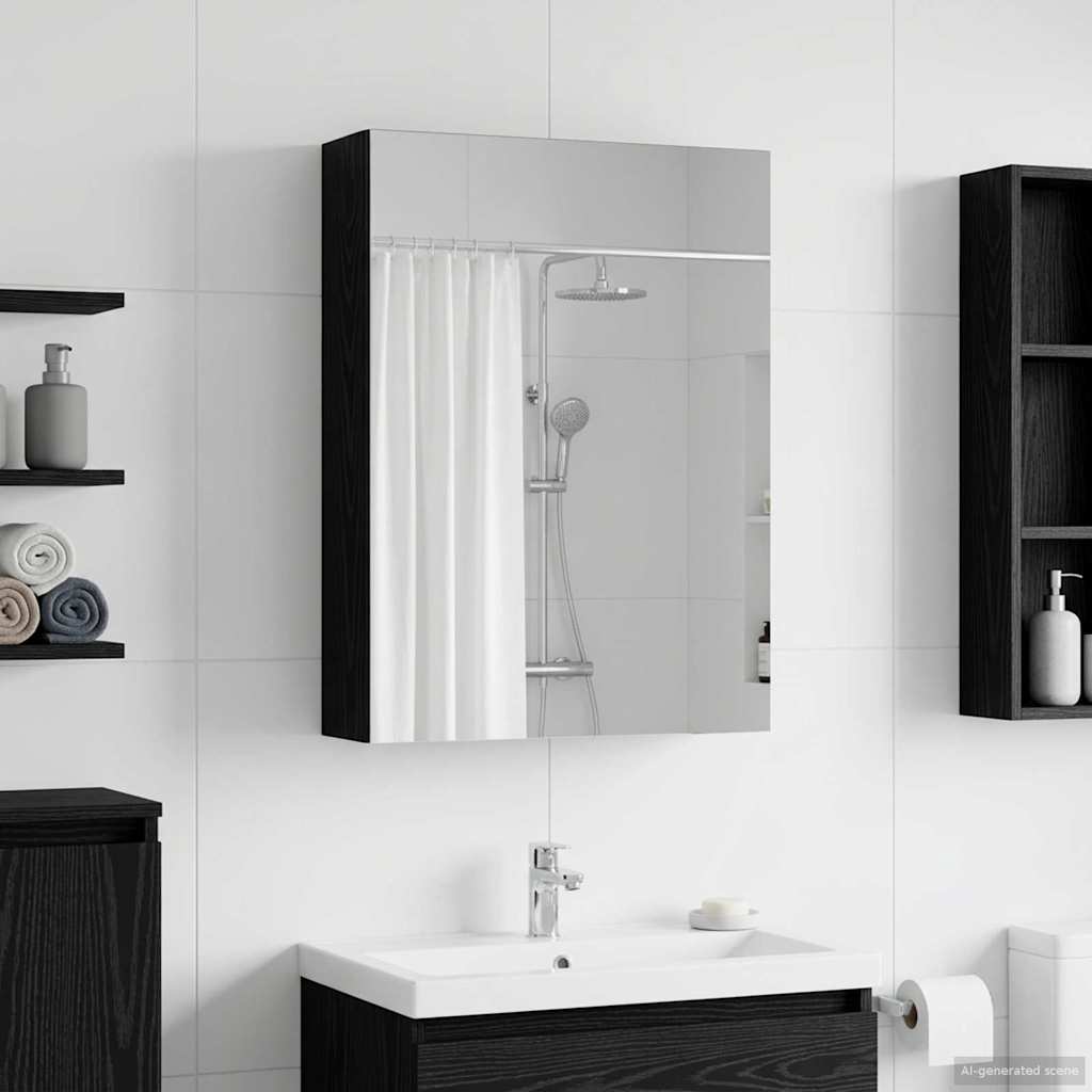 Badezimmerspiegelschrank Schwarz Eichen-Optik 50 x 14,5 x 70 cm