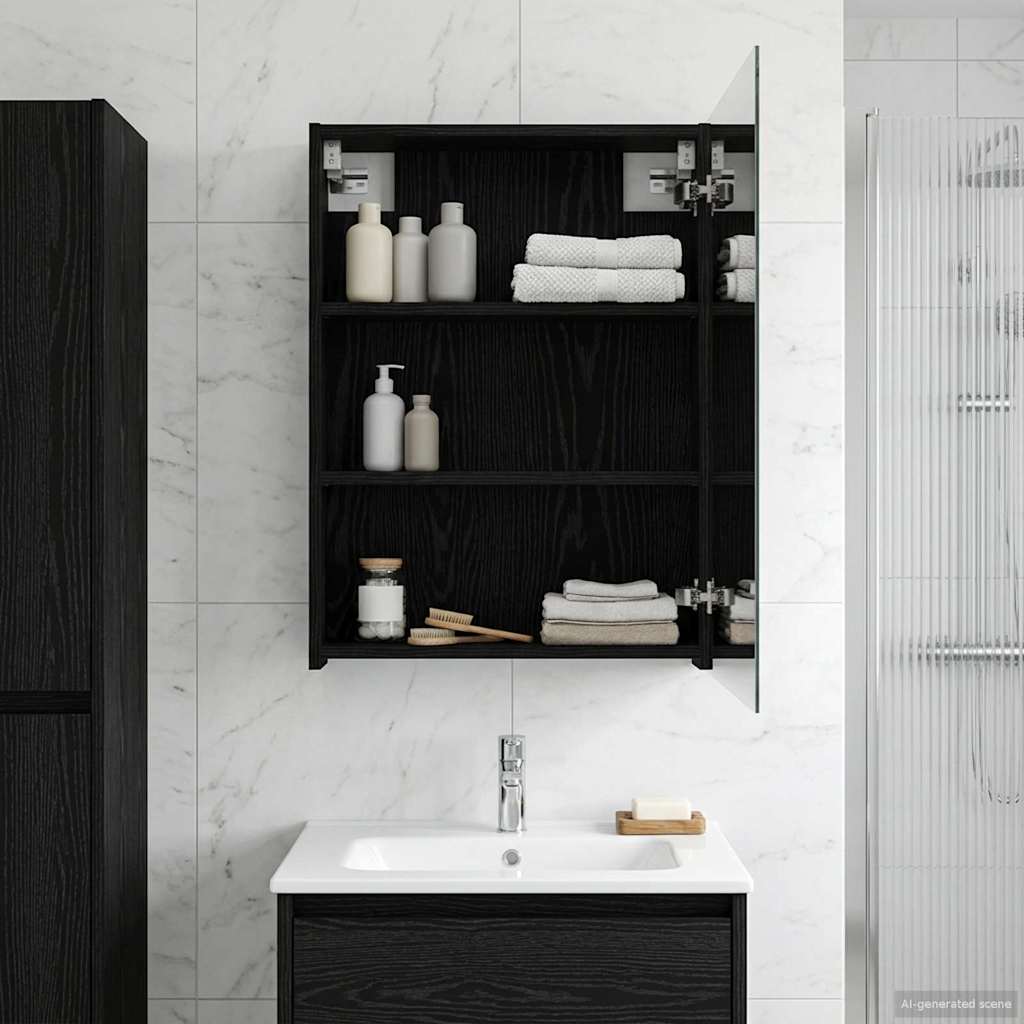 Badezimmerspiegelschrank Schwarz Eichen-Optik 50 x 14,5 x 70 cm