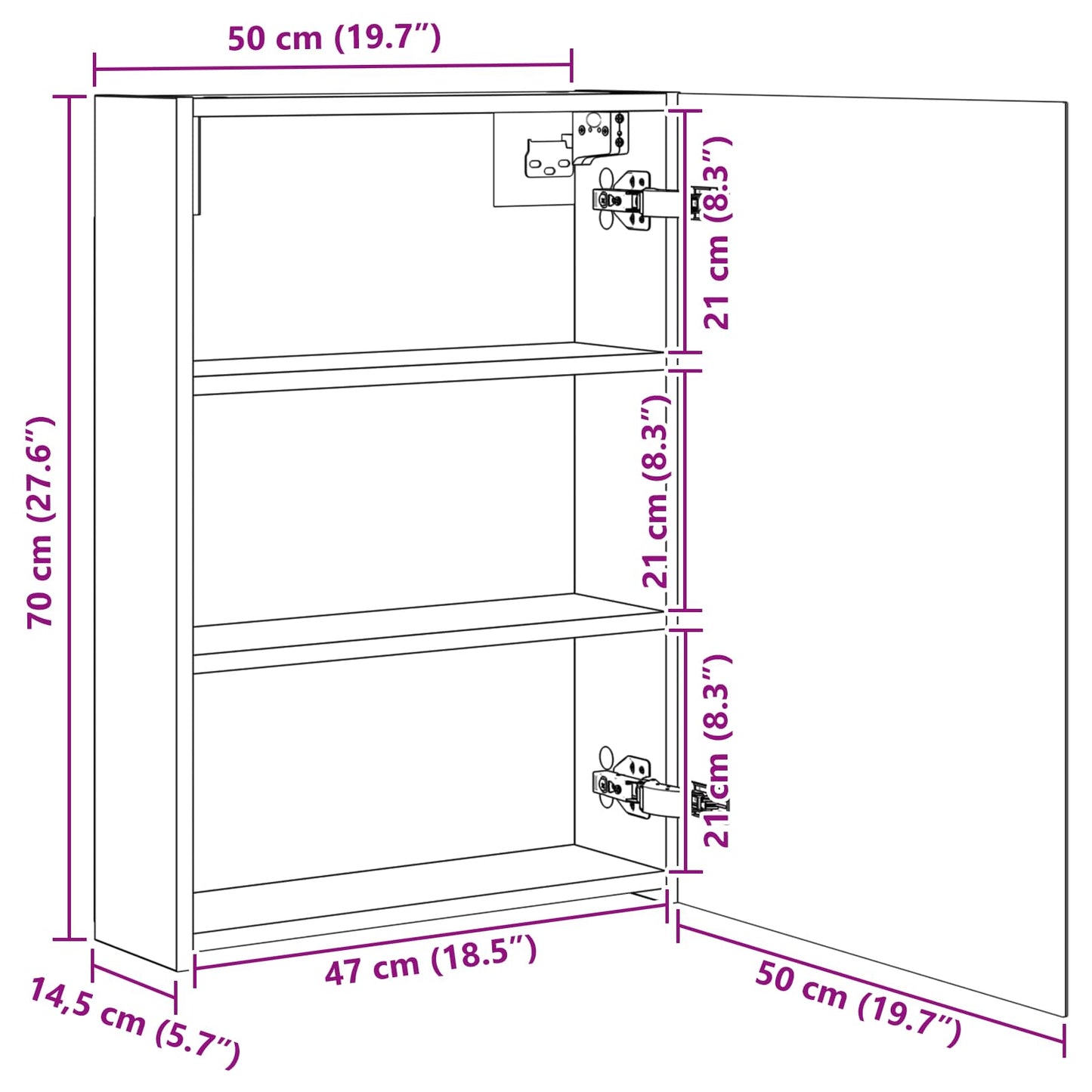 Badezimmerspiegelschrank Schwarz Eichen-Optik 50 x 14,5 x 70 cm