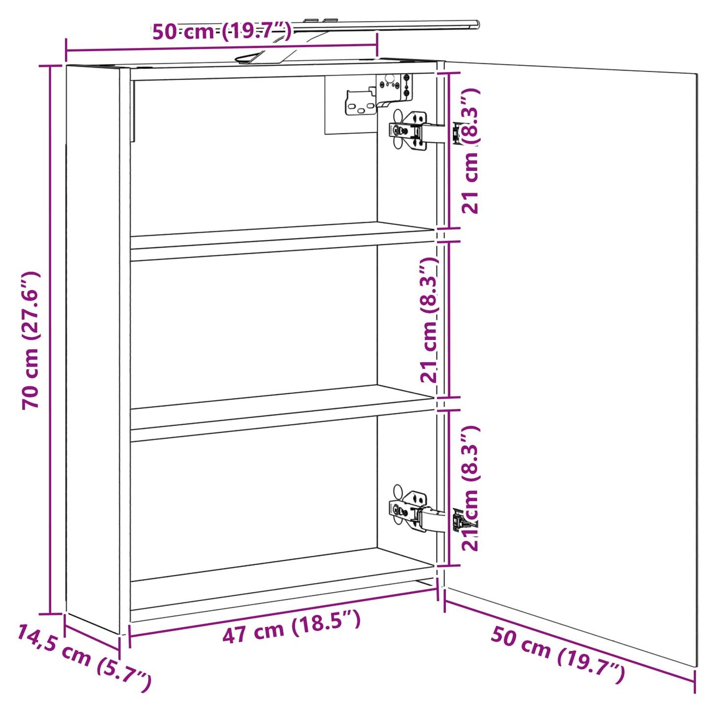 Badezimmerspiegelschrank Sonoma-Eiche 50 x 14,5 x 70 cm