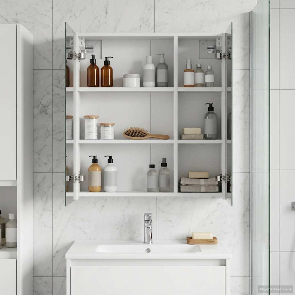 Badezimmerspiegelschrank Weiß 60 x 14,5 x 70 cm Holzwerkstoff