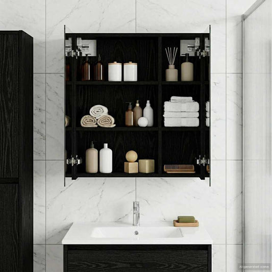 Badezimmerspiegelschrank Schwarz Eichen-Optik 60 x 14,5 x 70 cm