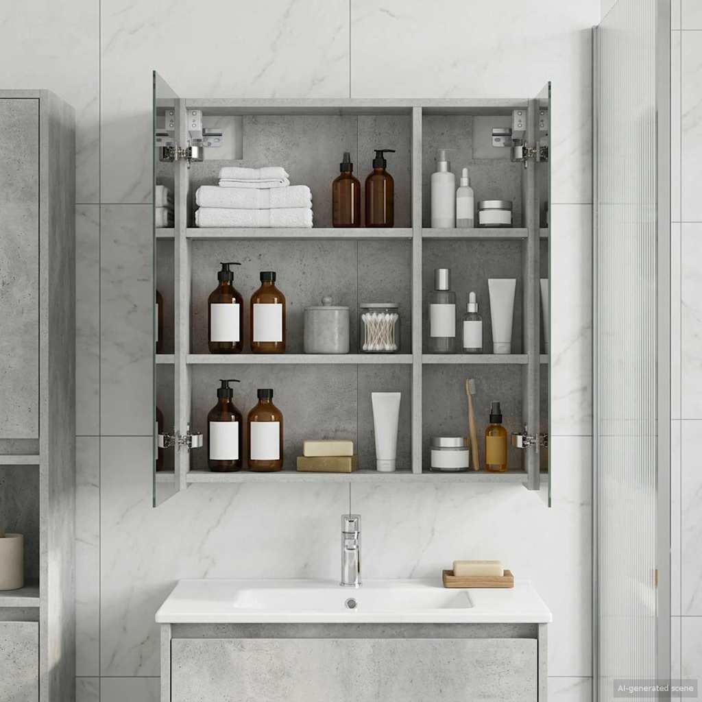 Badezimmerspiegelschrank Beton Grau 60 x 14,5 x 70 cm