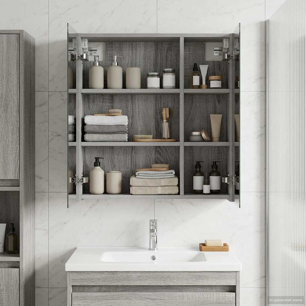 Badezimmerspiegelschrank Graues Sonoma 60 x 14,5 x 70 cm
