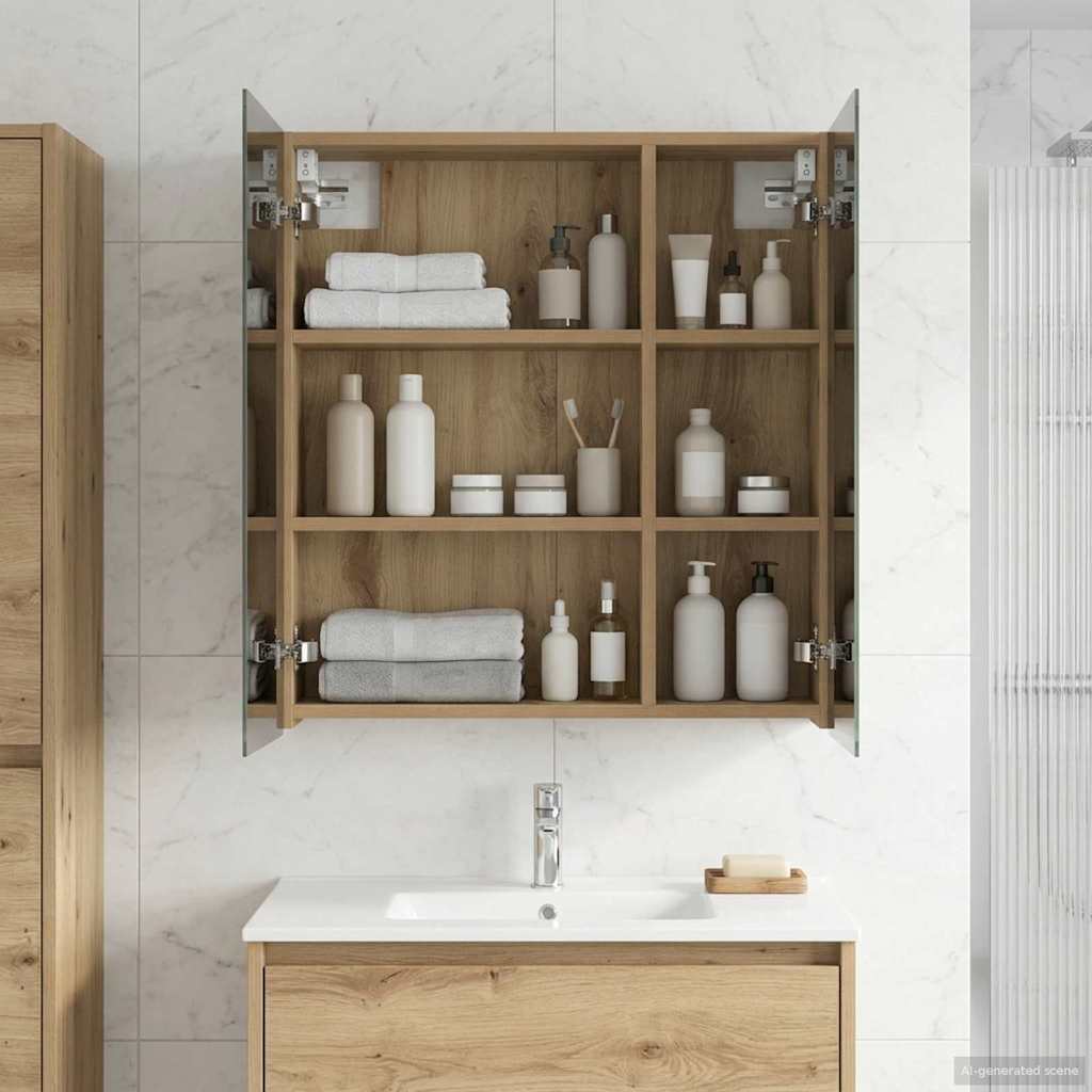 Badezimmerspiegelschrank Kunsthandwerk Eiche 60 x 14,5 x 70 cm