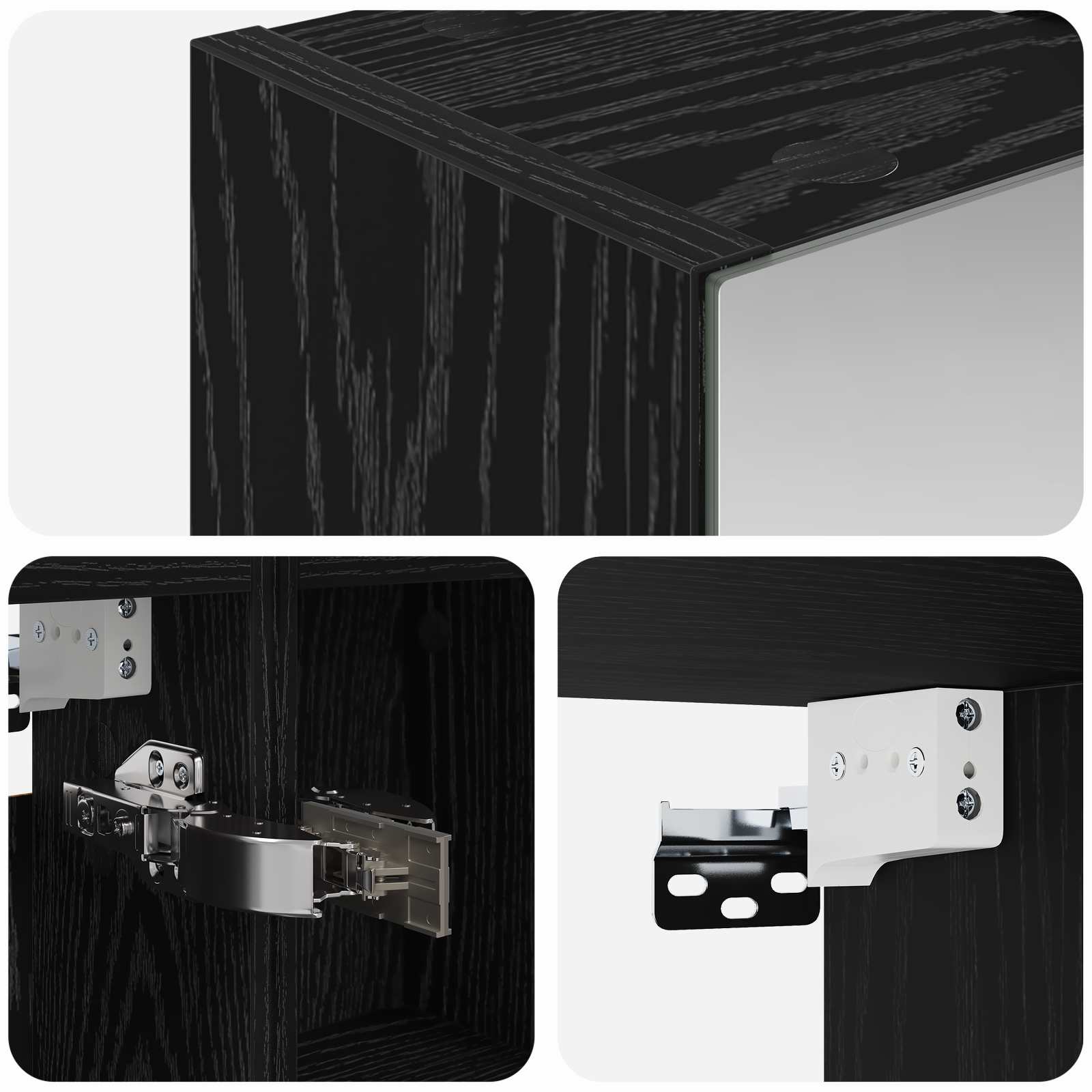Badezimmerspiegelschrank Schwarz Eichen-Optik 60 x 14,5 x 70 cm
