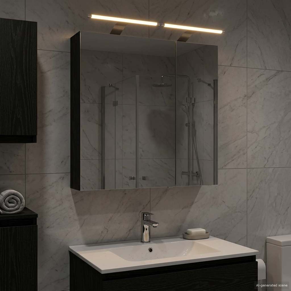 Badezimmerspiegelschrank Schwarz Eichen-Optik 60 x 14,5 x 70 cm