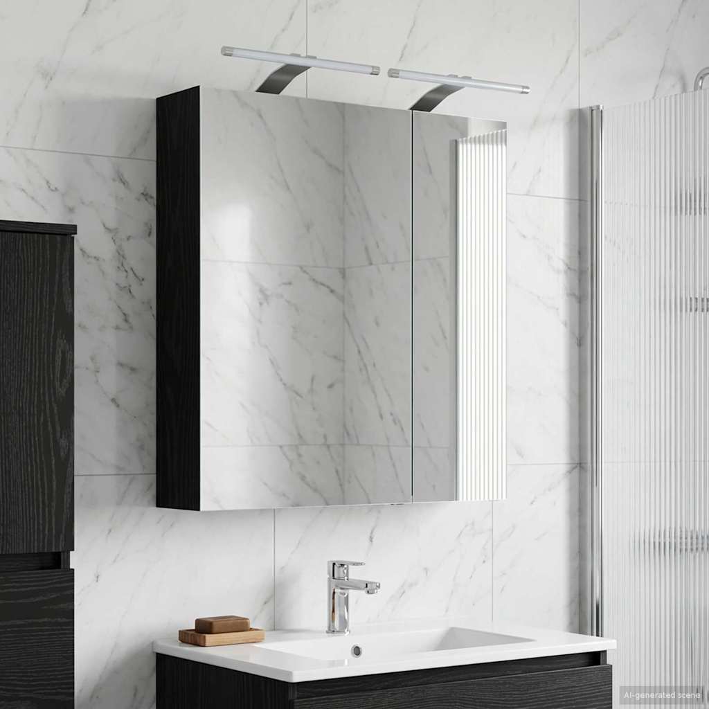 Badezimmerspiegelschrank Schwarz Eichen-Optik 60 x 14,5 x 70 cm