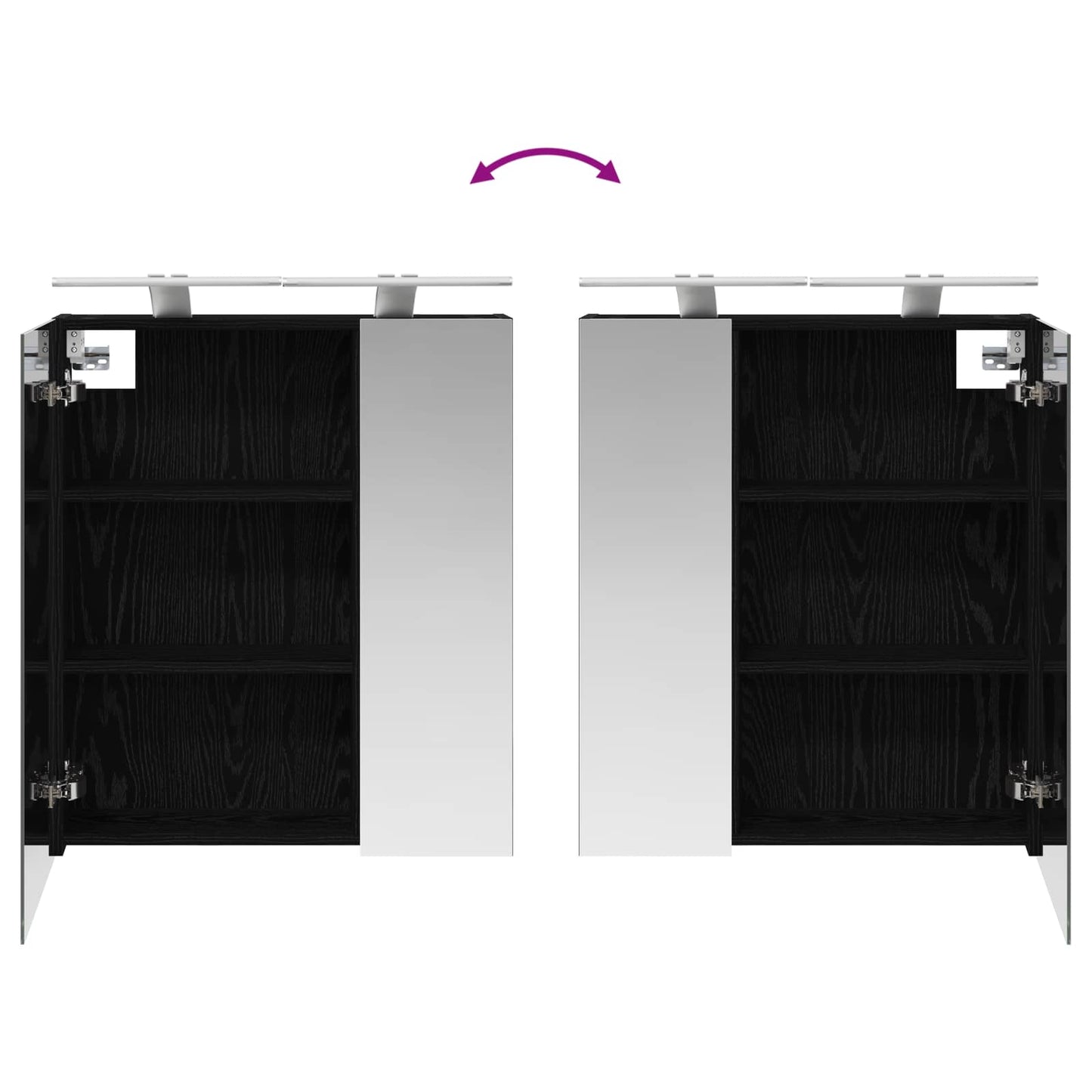 Badezimmerspiegelschrank Schwarz Eichen-Optik 60 x 14,5 x 70 cm