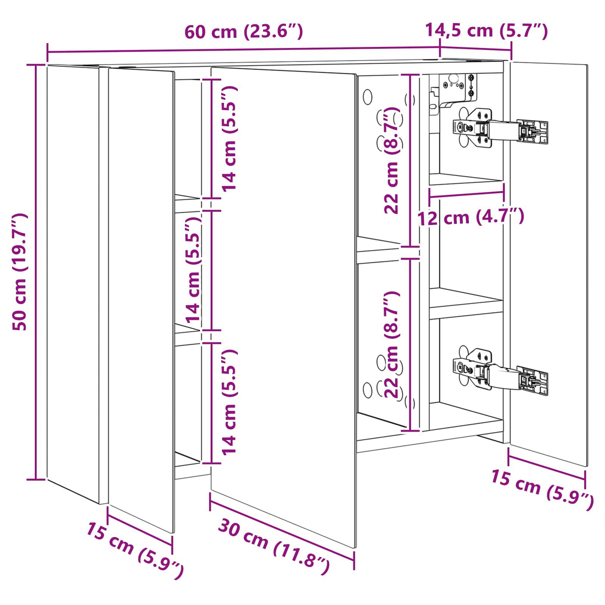 Badezimmerspiegelschrank Sonoma-Grau 60 x 14,5 x 50 cm