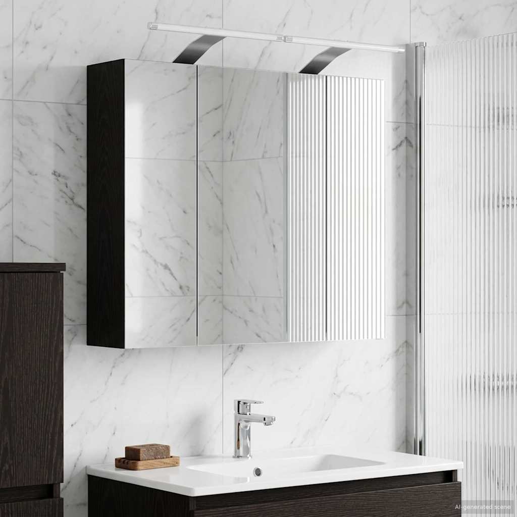 Badezimmerspiegelschrank Schwarz Eichen-Optik 60 x 14,5 x 50 cm