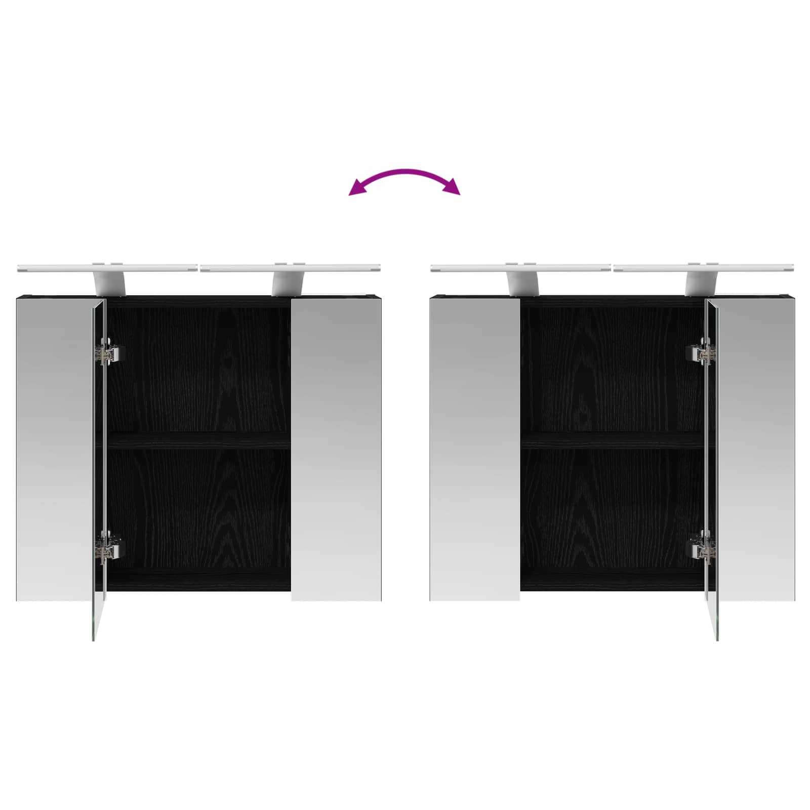 Badezimmerspiegelschrank Schwarz Eichen-Optik 60 x 14,5 x 50 cm