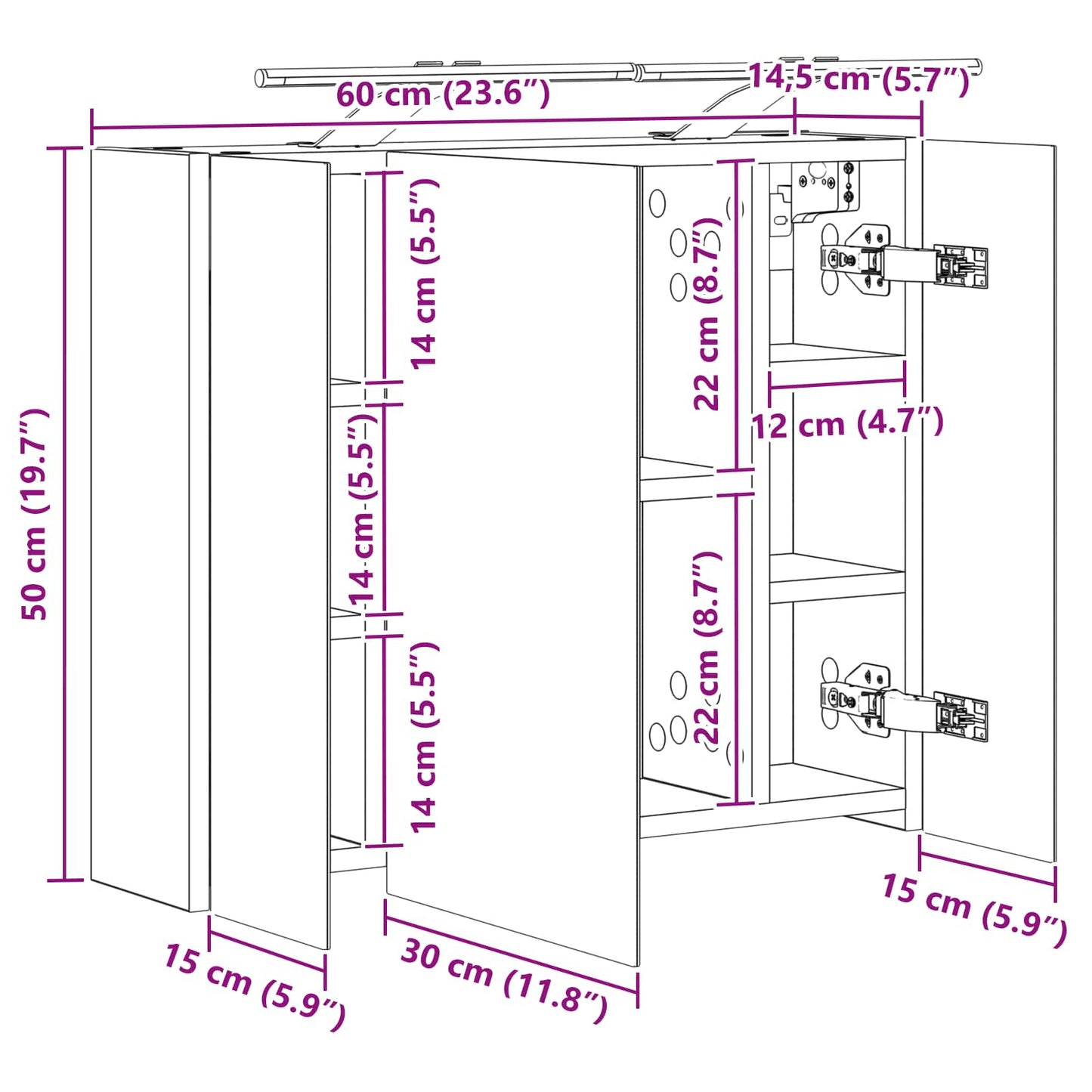 Badezimmerspiegelschrank Sonoma-Eiche 60 x 14,5 x 50 cm