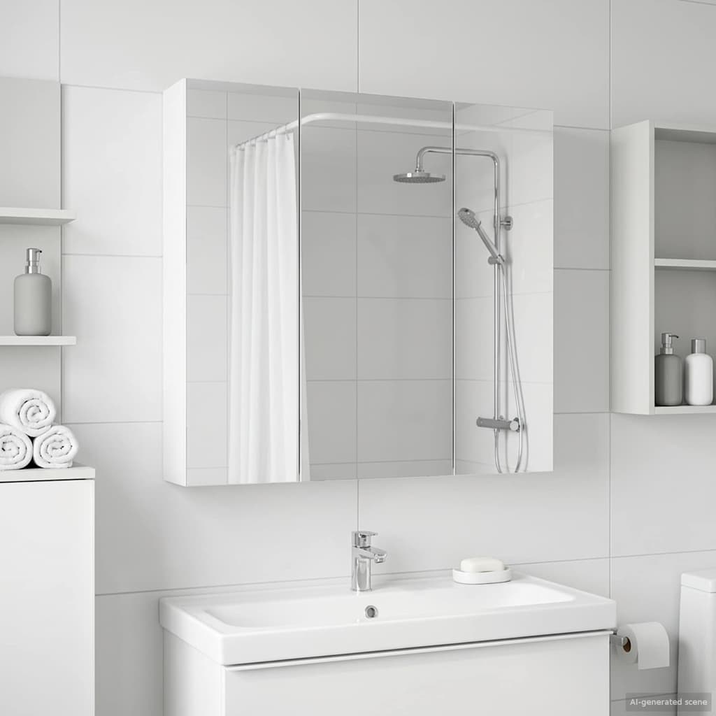 Badezimmerspiegelschrank Weiß 70 x 14,5 x 70 cm Holzwerkstoff