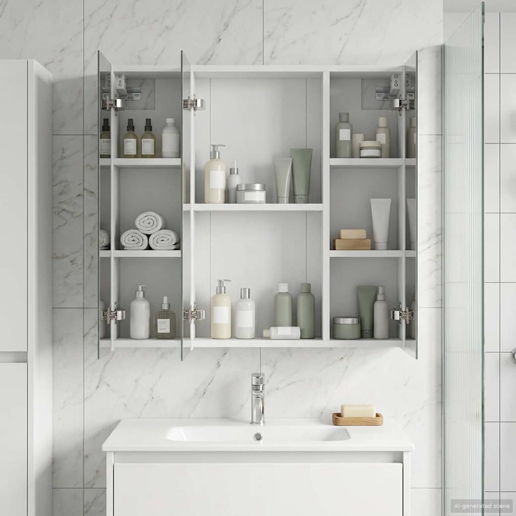 Badezimmerspiegelschrank Weiß 70 x 14,5 x 70 cm Holzwerkstoff