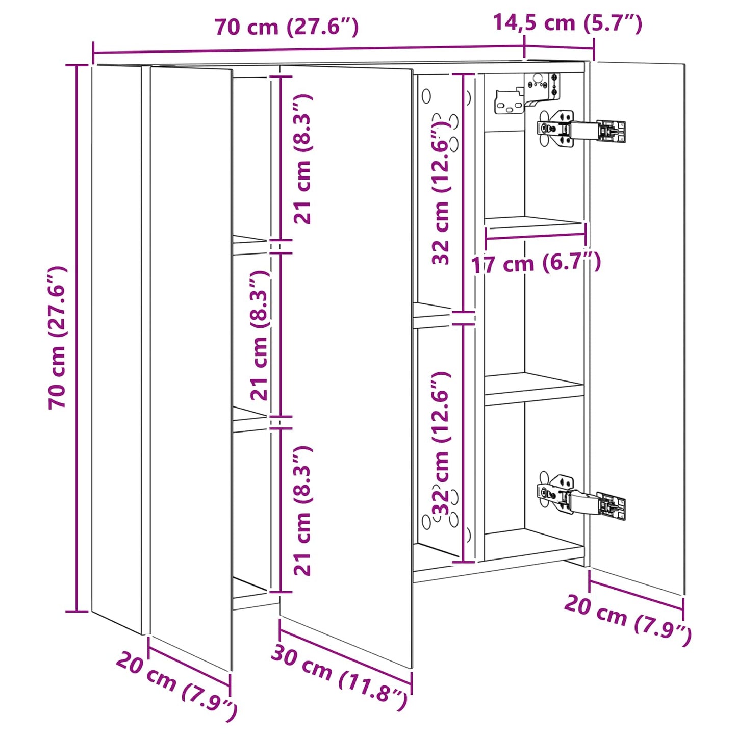 Badezimmerspiegelschrank Weiß 70 x 14,5 x 70 cm Holzwerkstoff