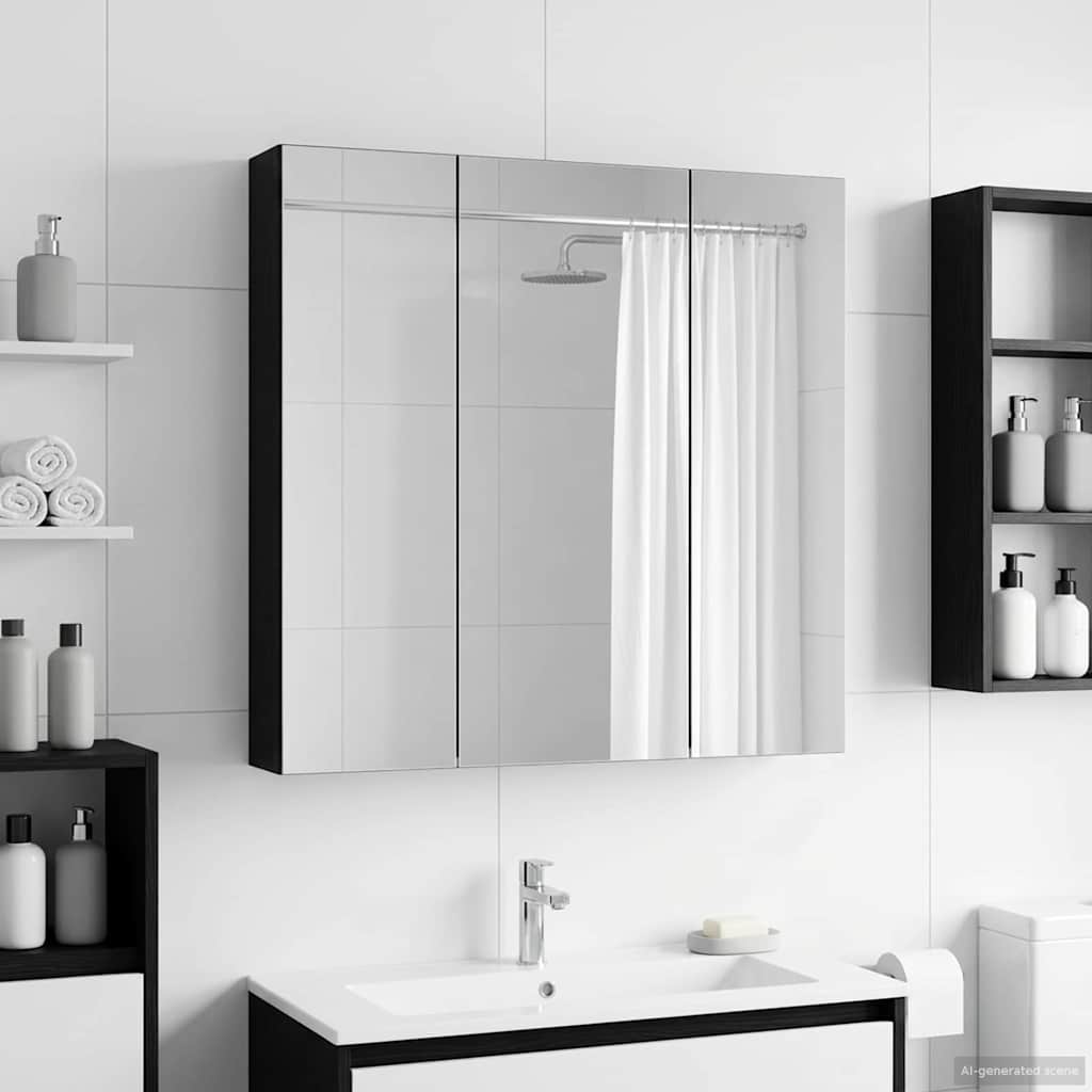 Badezimmerspiegelschrank Schwarz Eichen-Optik 70 x 14,5 x 70 cm