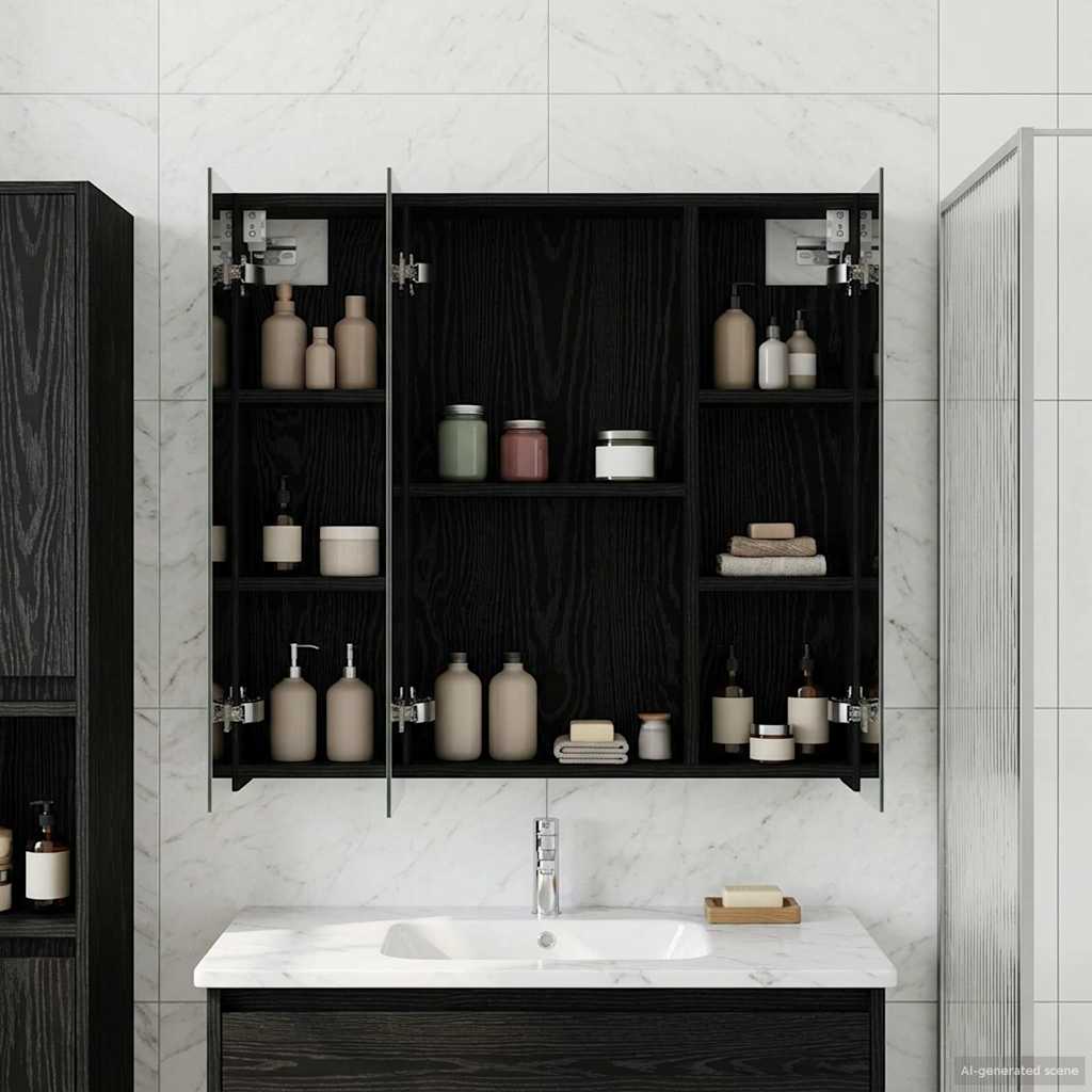 Badezimmerspiegelschrank Schwarz Eichen-Optik 70 x 14,5 x 70 cm