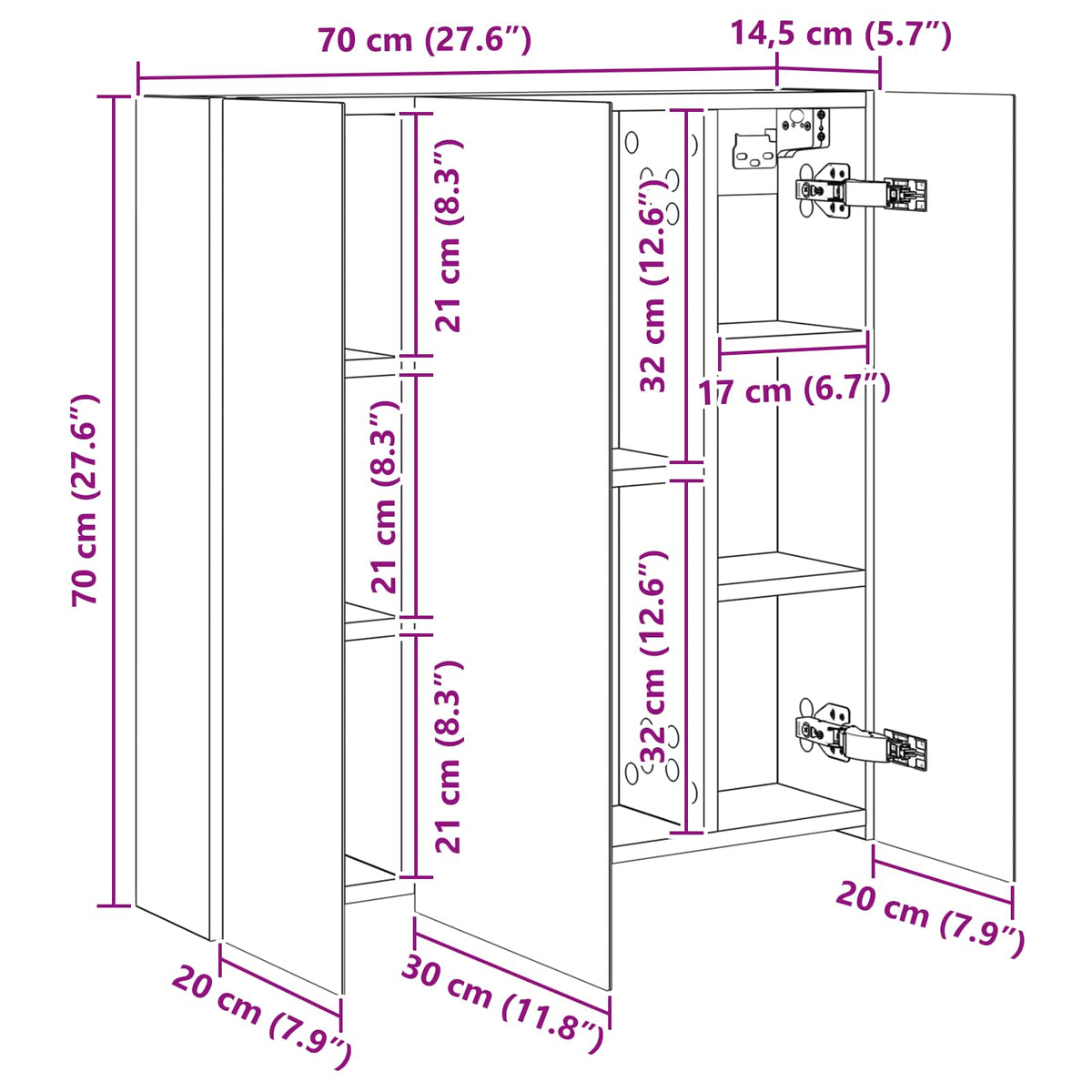 Badezimmerspiegelschrank Sonoma-Eiche 70 x 14,5 x 70 cm