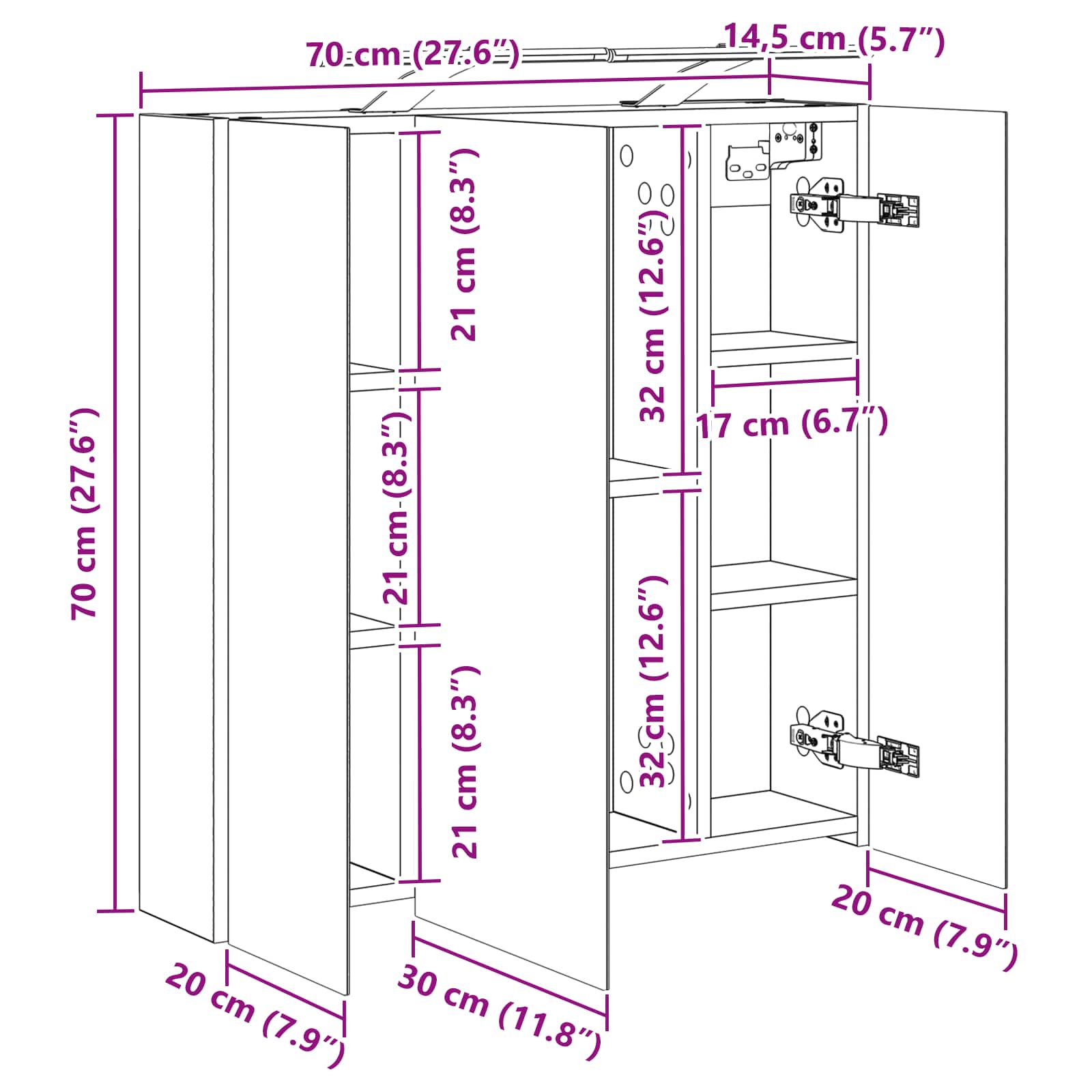 Badezimmerspiegelschrank Räuchereiche 70 x 14,5 x 70 cm