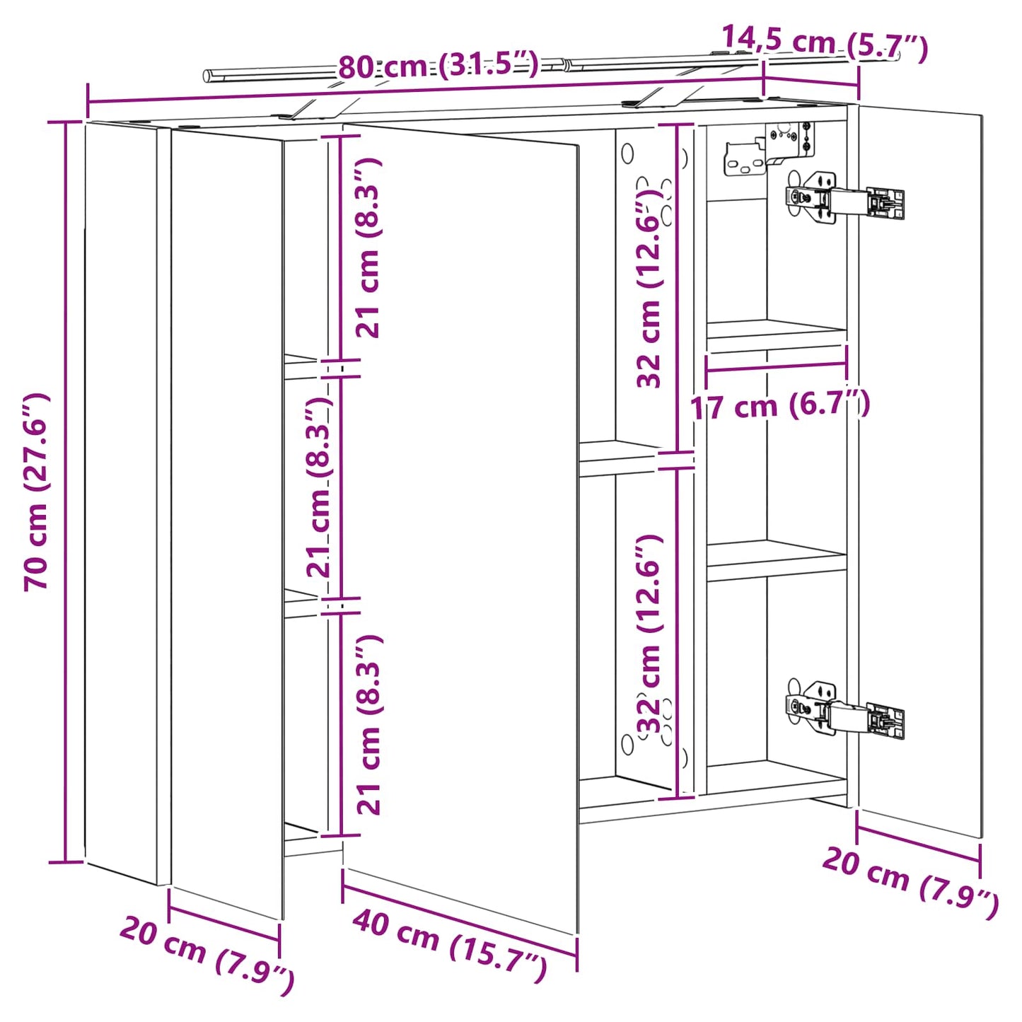 Badezimmerspiegelschrank Sonoma-Grau 80 x 14,5 x 70 cm