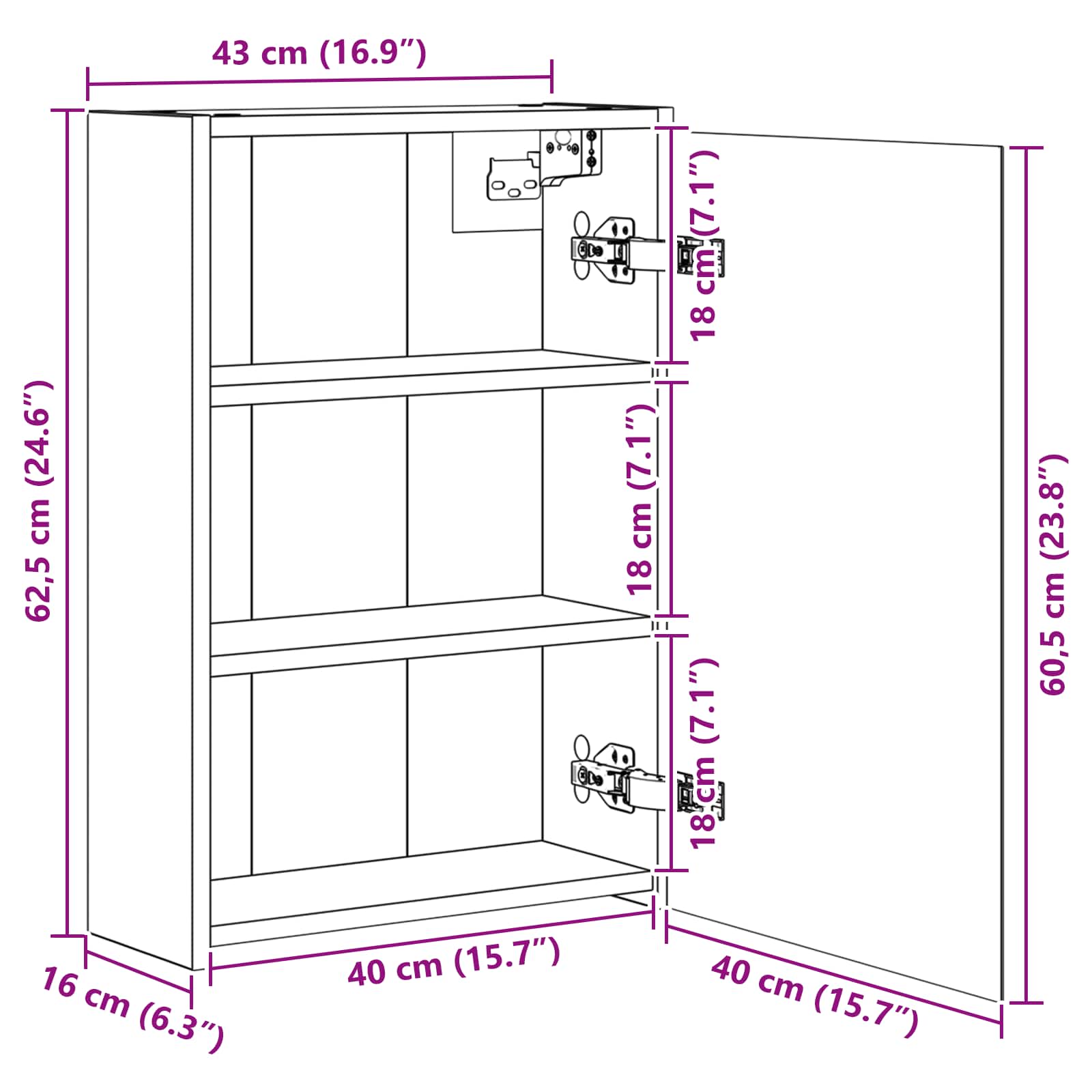 Badezimmerspiegelschrank Sonoma-Eiche 43 x 16 x 62,5 cm