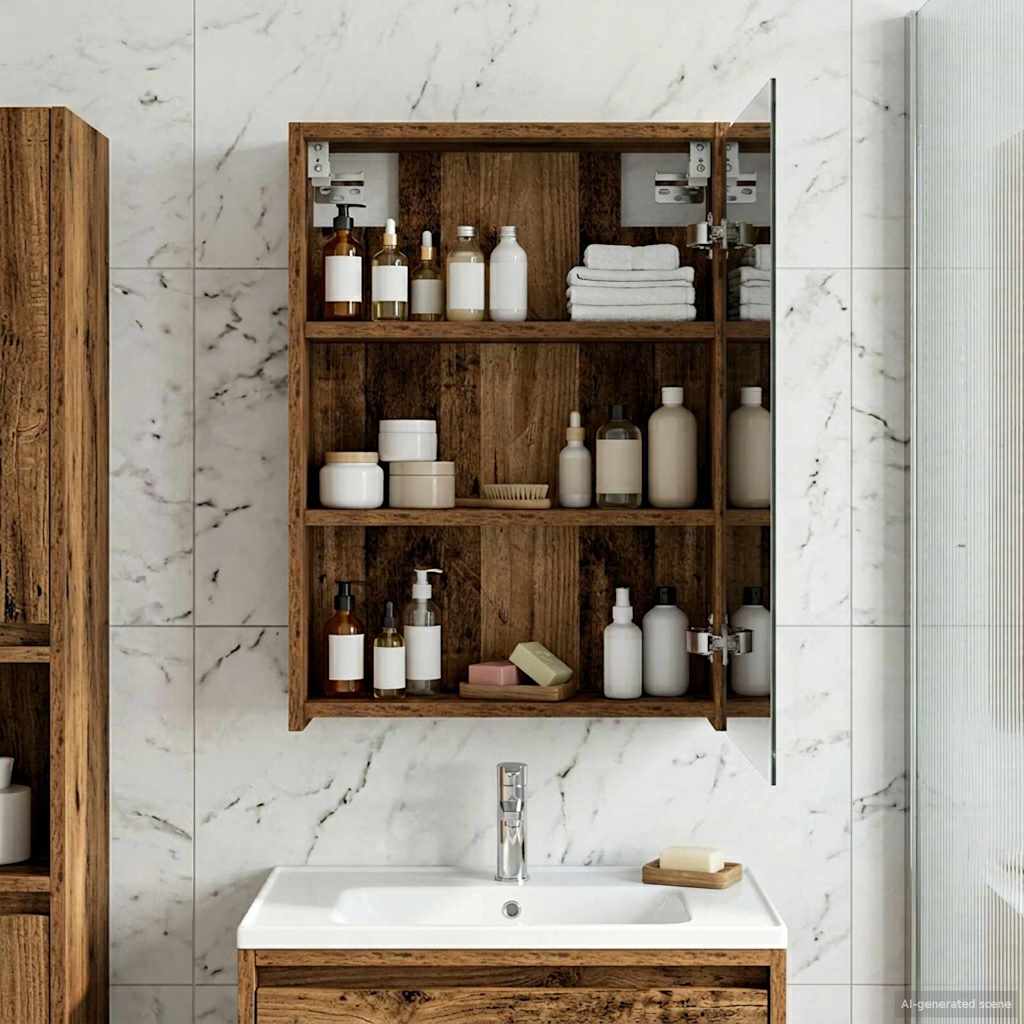 Badezimmerspiegelschrank Altholz 43 x 16 x 62,5 cm