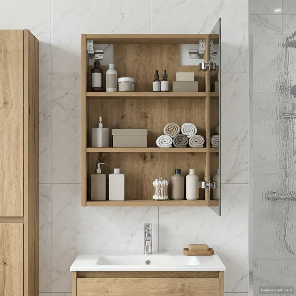 Badezimmerspiegelschrank Kunsthandwerk Eiche 43 x 16 x 62,5 cm