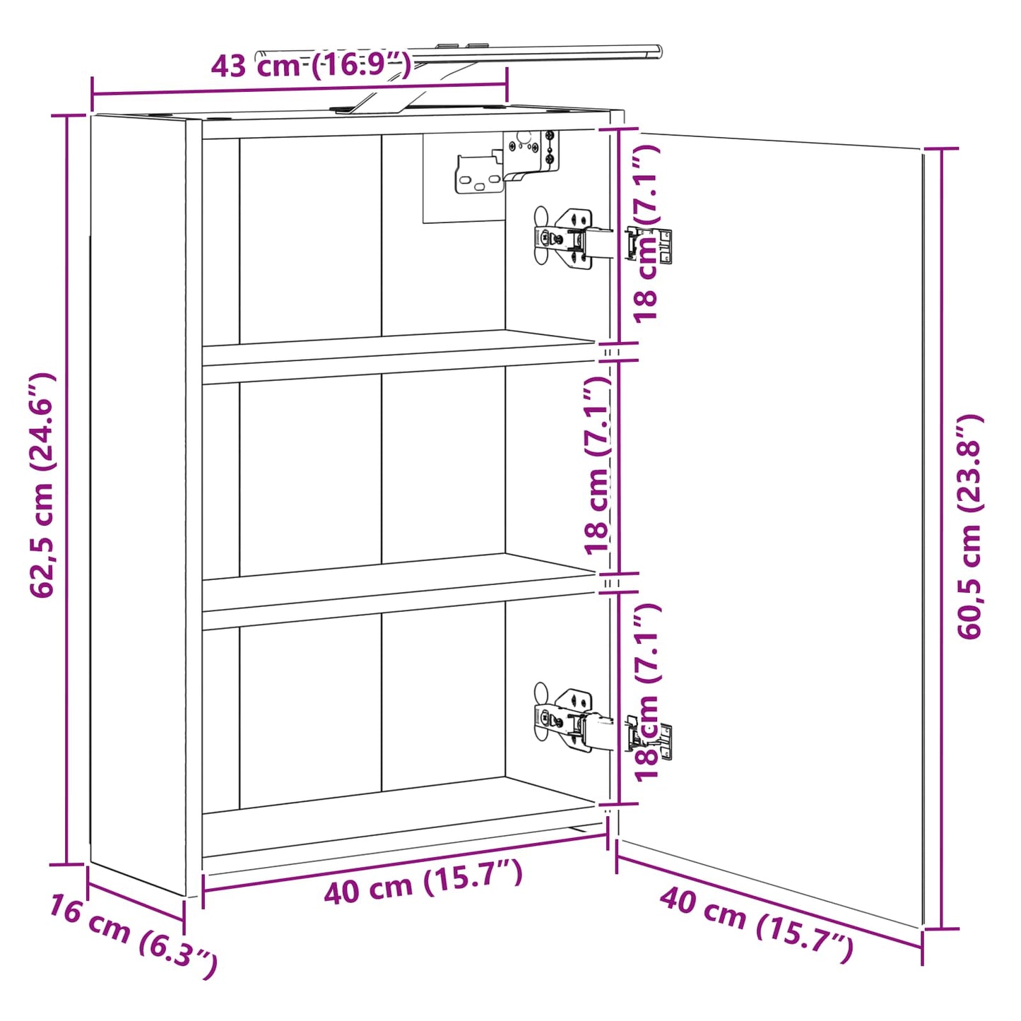 Badezimmerspiegelschrank Sonoma-Eiche 43 x 16 x 62,5 cm