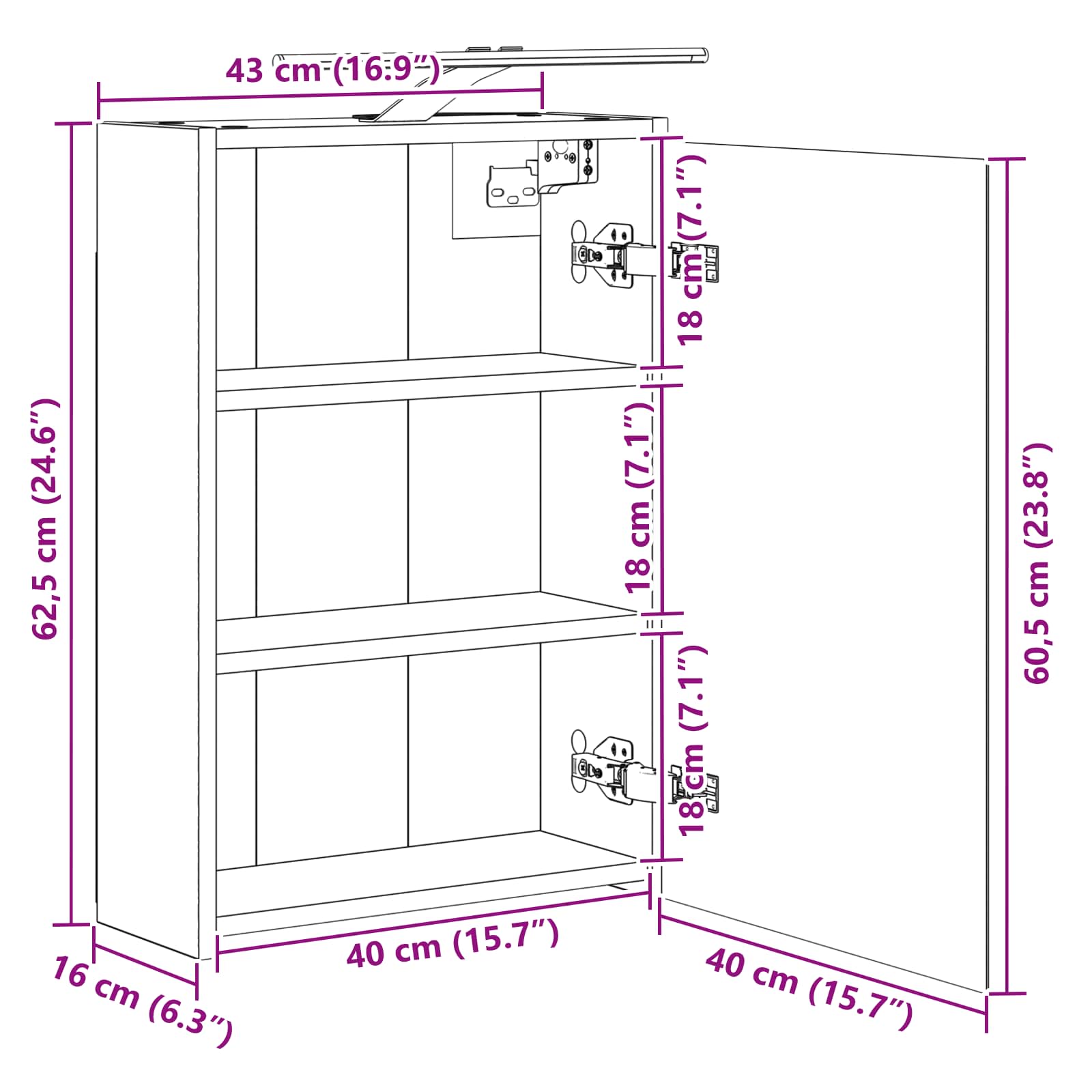 Badezimmerspiegelschrank Altholz 43 x 16 x 62,5 cm