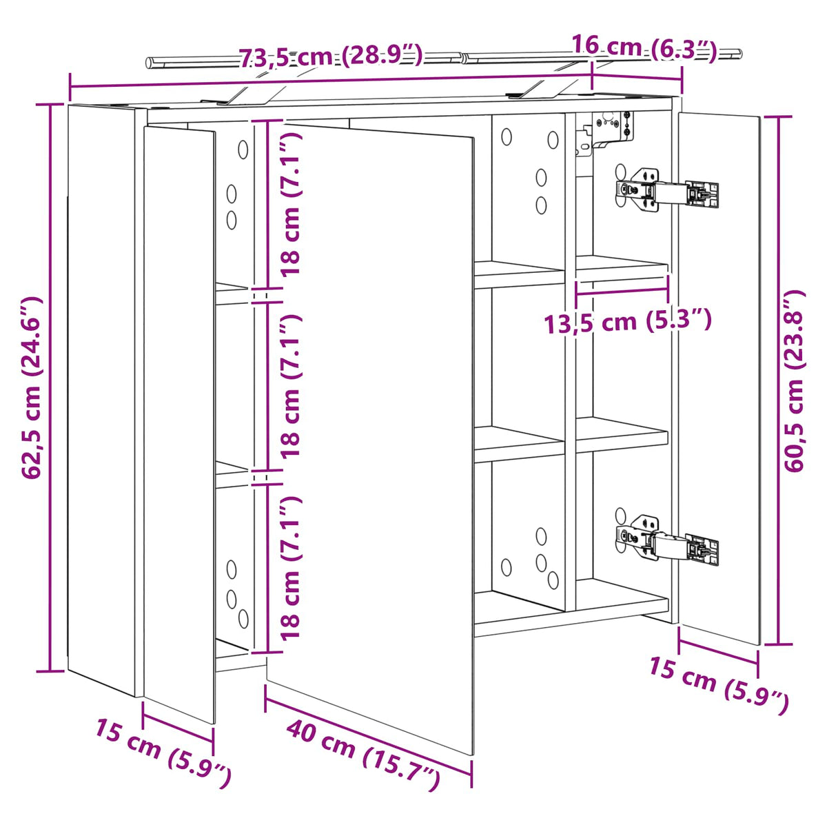 Badezimmerspiegelschrank Betongrau 73,5 x 16 x 62,5 cm