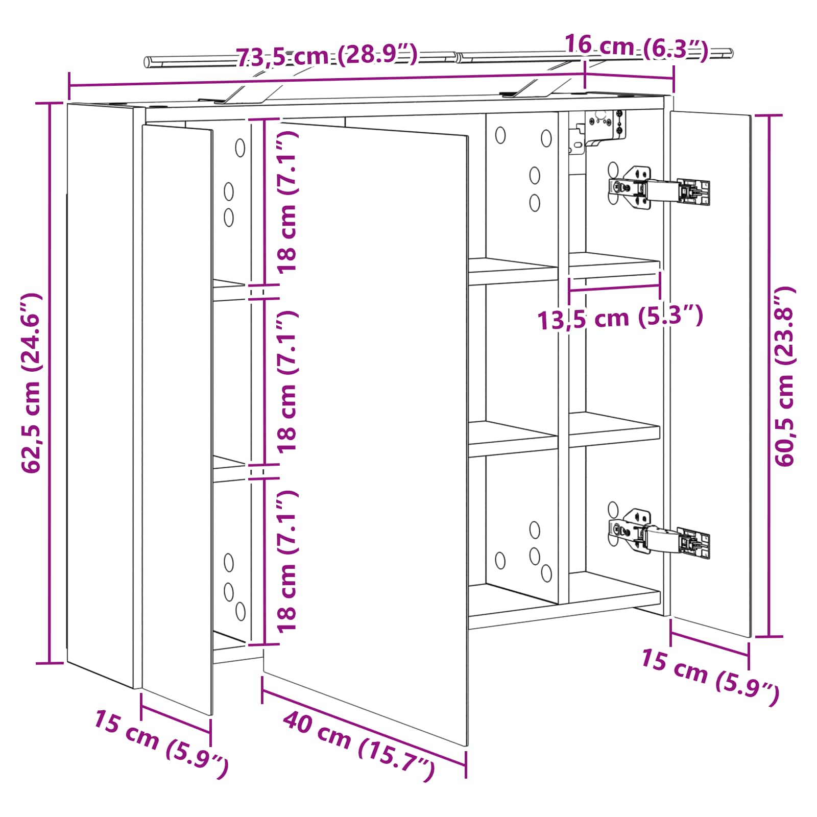 Badezimmerspiegelschrank Altholz 73,5 x 16 x 62,5 cm