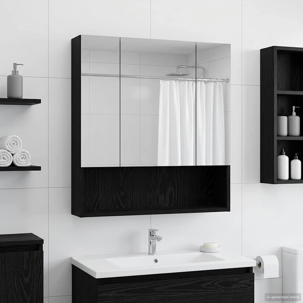 Badezimmerspiegelschrank Schwarz Eichen-Optik 60 x 14,5 x 70 cm