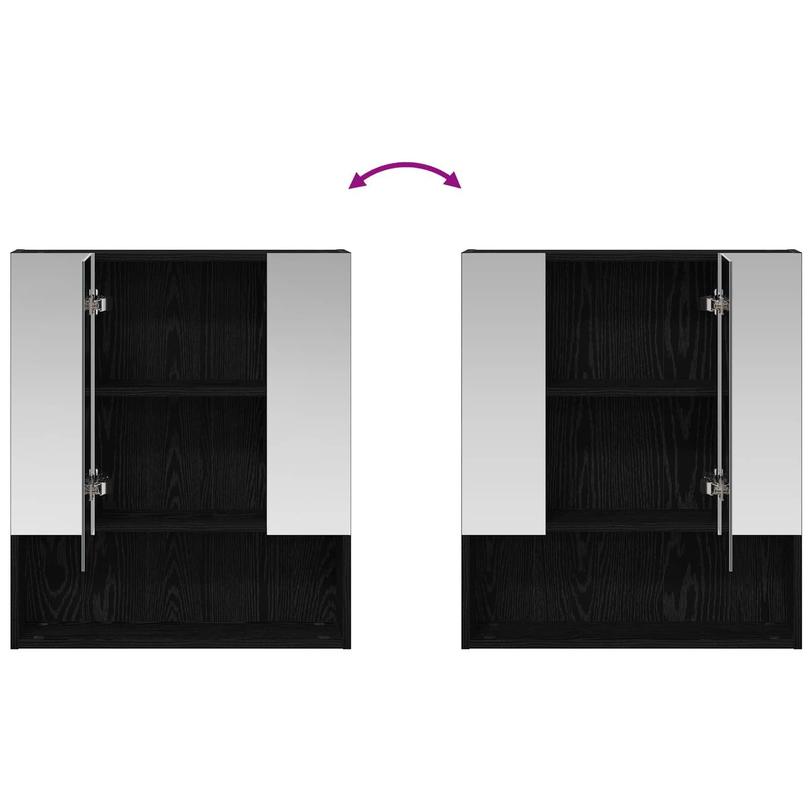 Badezimmerspiegelschrank Schwarz Eichen-Optik 60 x 14,5 x 70 cm