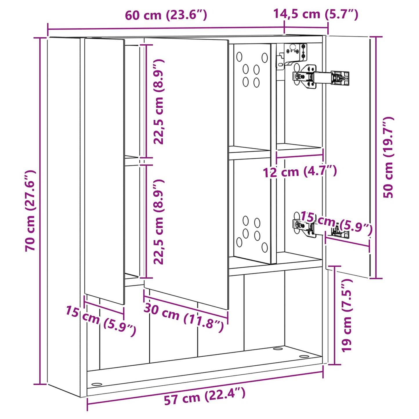 Badezimmerspiegelschrank Sonoma-Eiche 60 x 14,5 x 70 cm