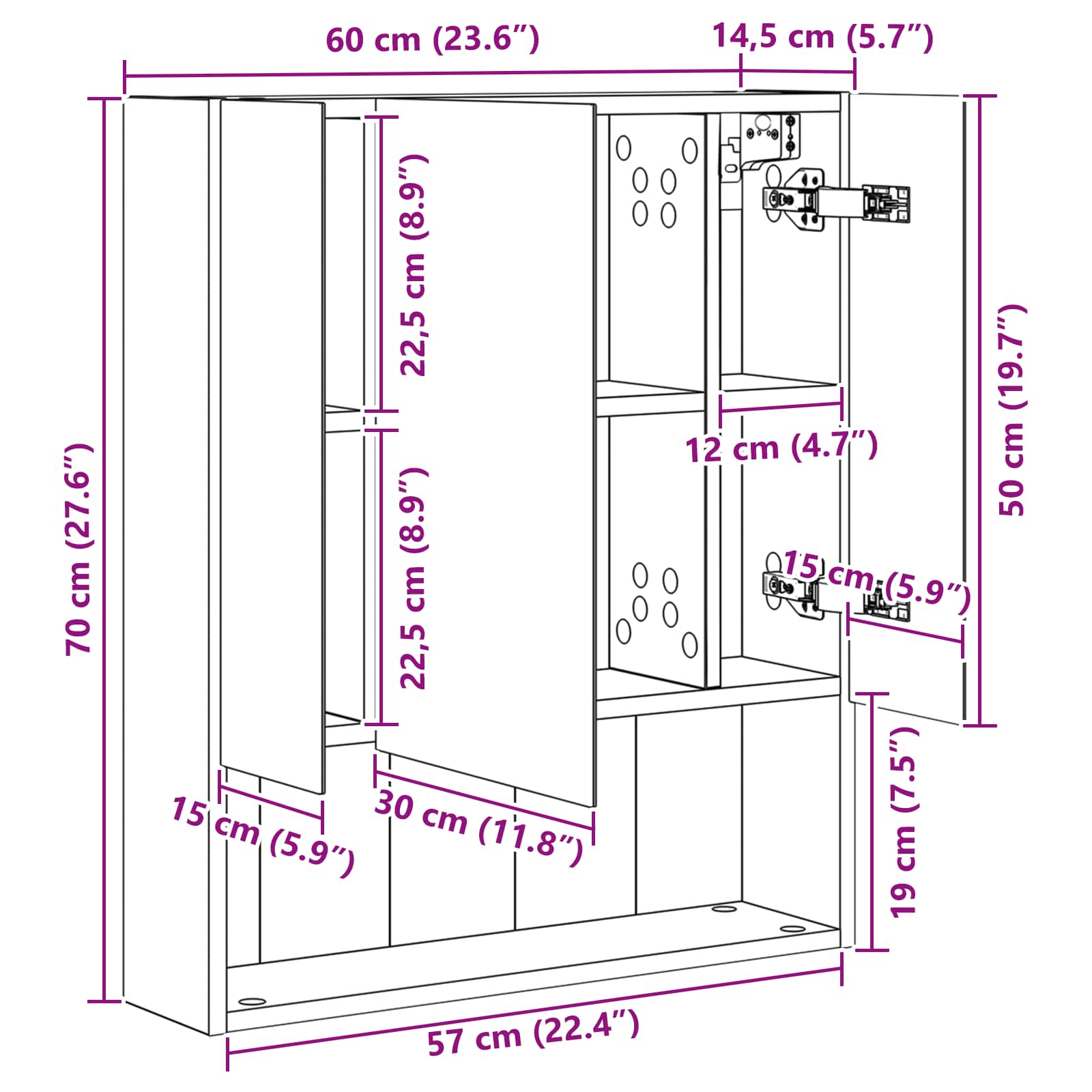 Badezimmerspiegelschrank Sonoma-Eiche 60 x 14,5 x 70 cm