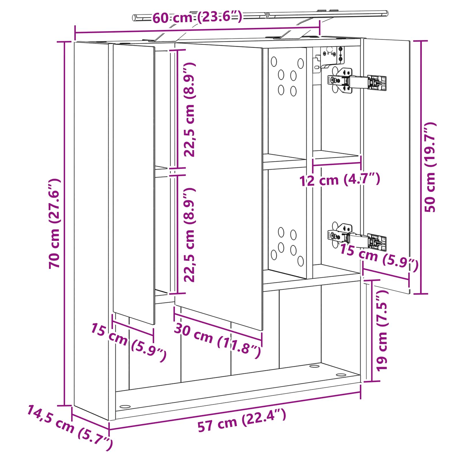 Badezimmerspiegelschrank Altholz 60 x 14,5 x 70 cm