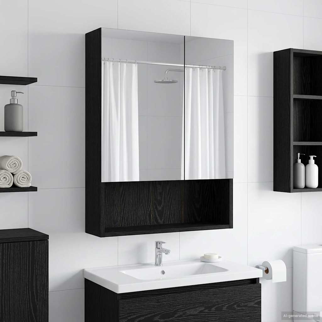 Badezimmerspiegelschrank Schwarz Eichen-Optik 50 x 14,5 x 70 cm