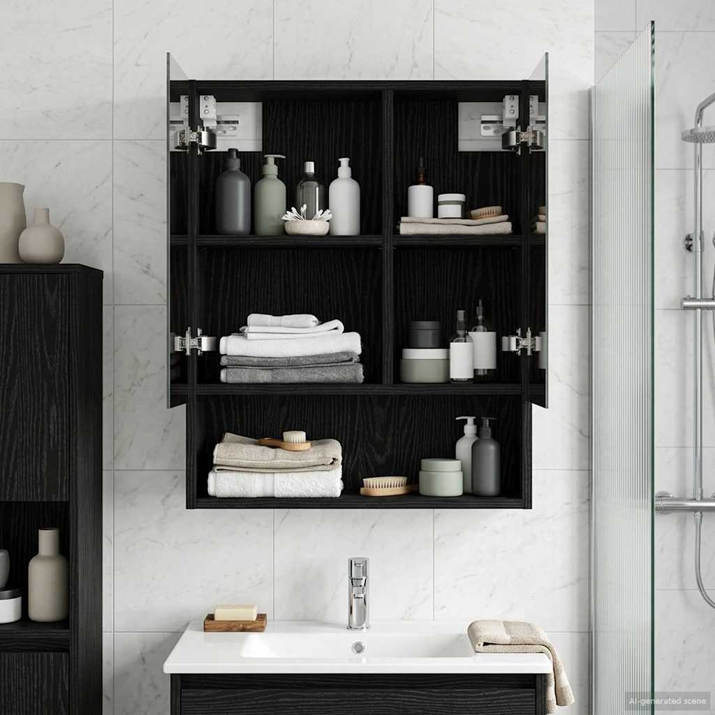 Badezimmerspiegelschrank Schwarz Eichen-Optik 50 x 14,5 x 70 cm