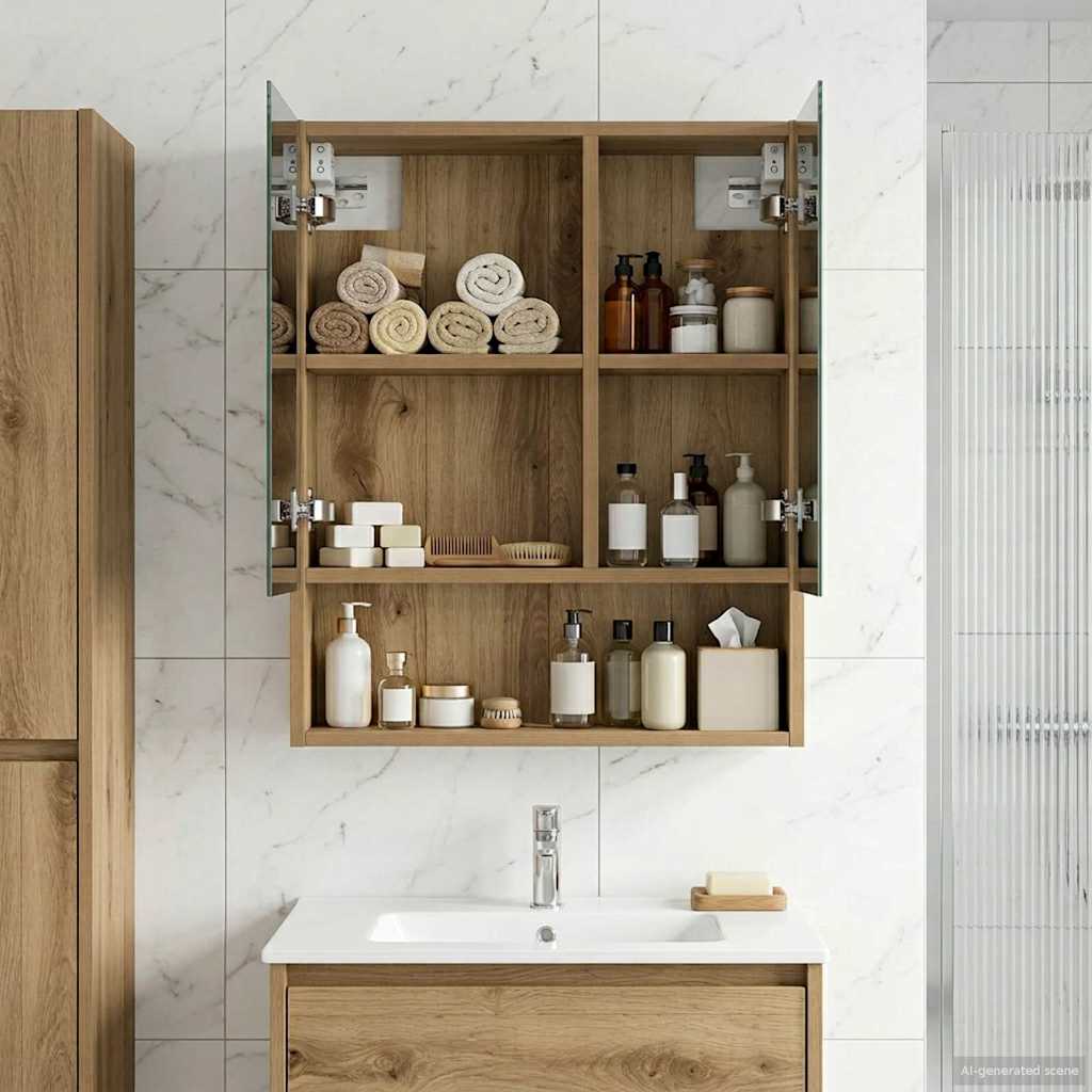 Badezimmerspiegelschrank Kunsthandwerk Eiche 50 x 14,5 x 70 cm