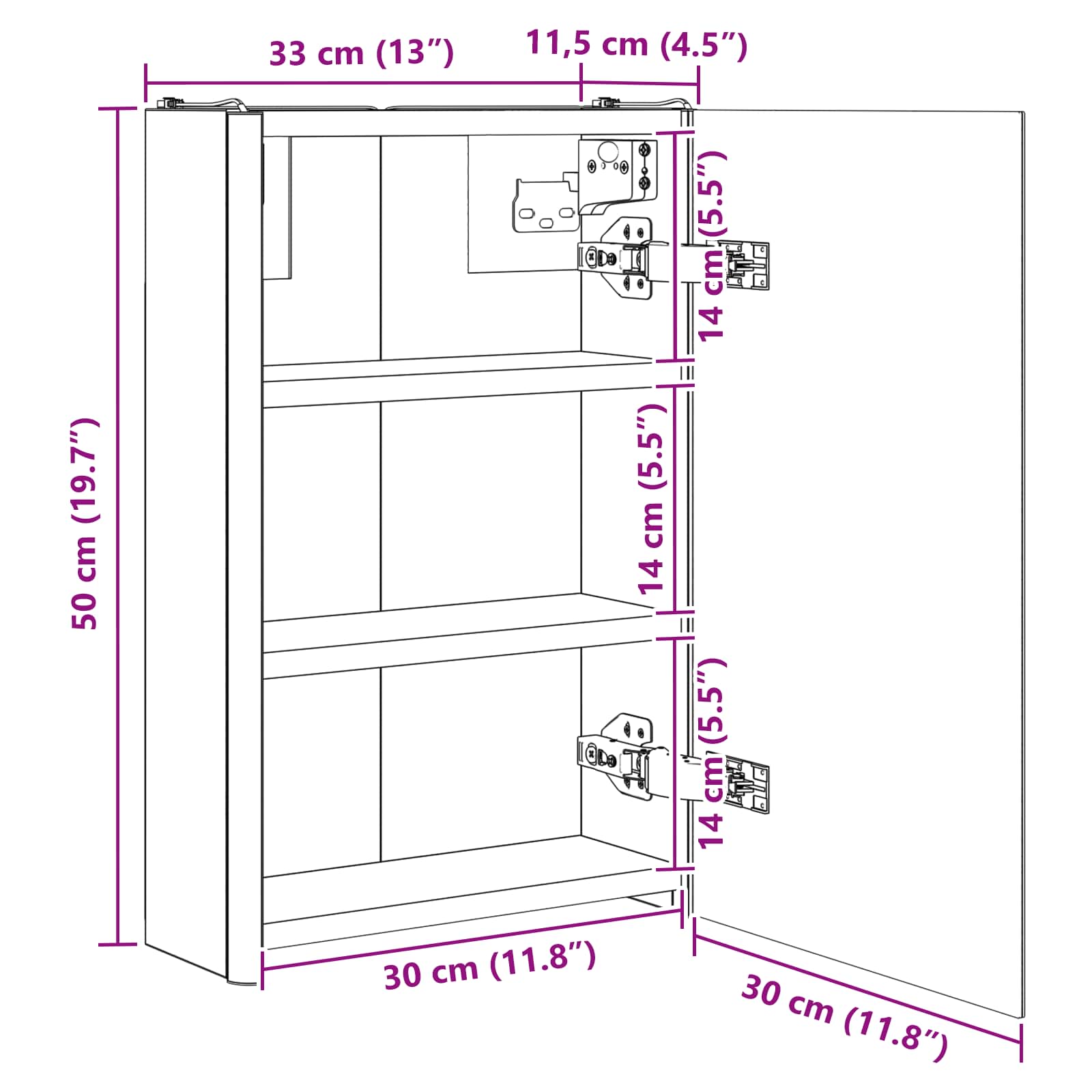Badezimmerspiegelschrank Geräucherte Eiche 33 x 11,5 x 50 cm