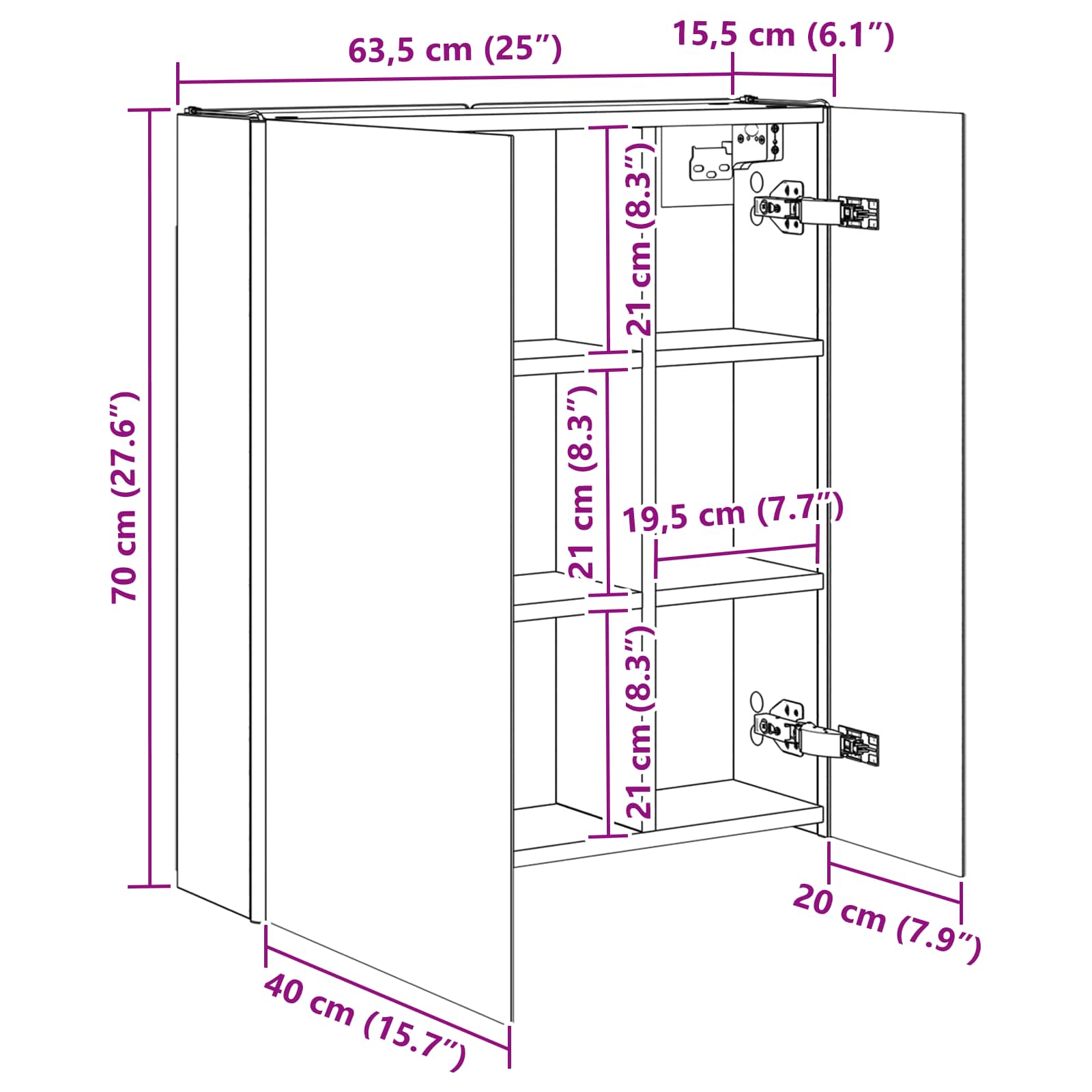 Badezimmerspiegelschrank Beton Grau 63,5 x 15,5 x 70 cm