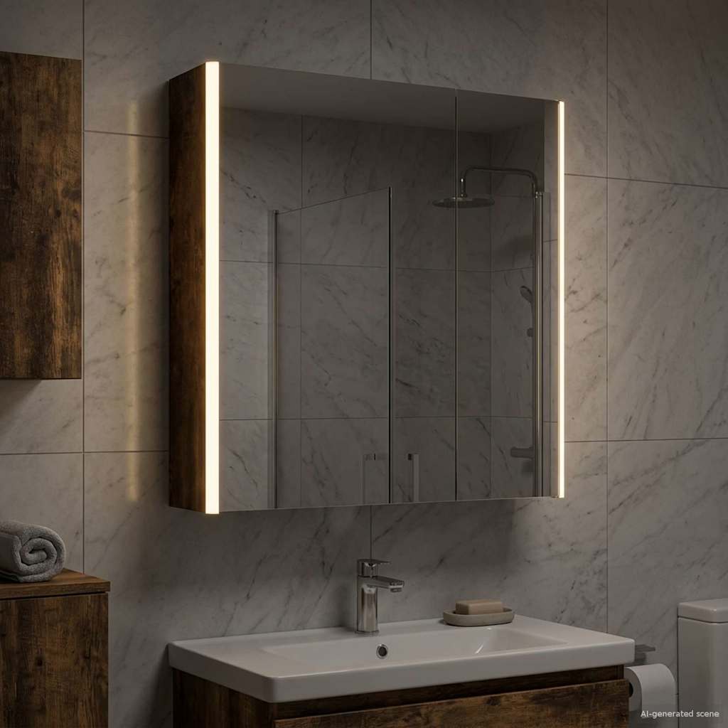 Badezimmerspiegelschrank Geräucherte Eiche 63,5 x 15,5 x 70 cm