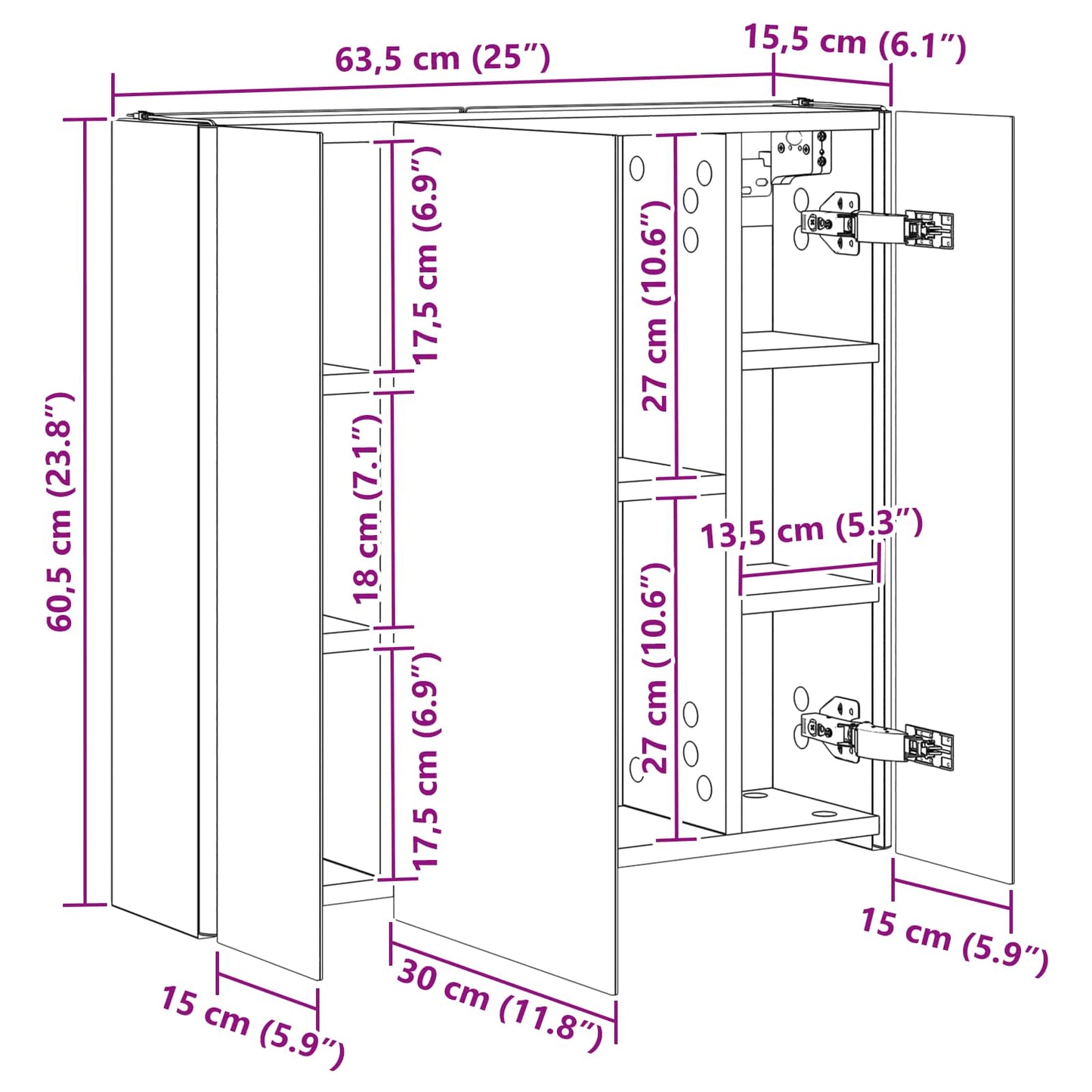 Badezimmerspiegelschrank Weiß 63,5 x 15,5 x 60,5 cm